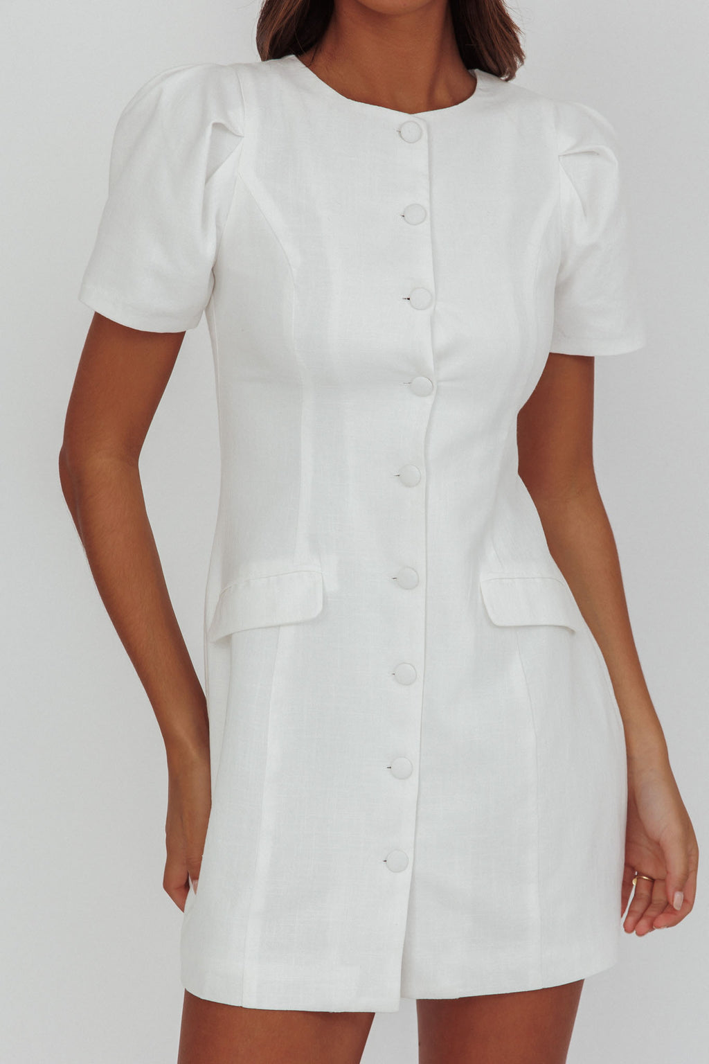 Philomena Button Front Mini Dress White by Selfie Leslie Australia