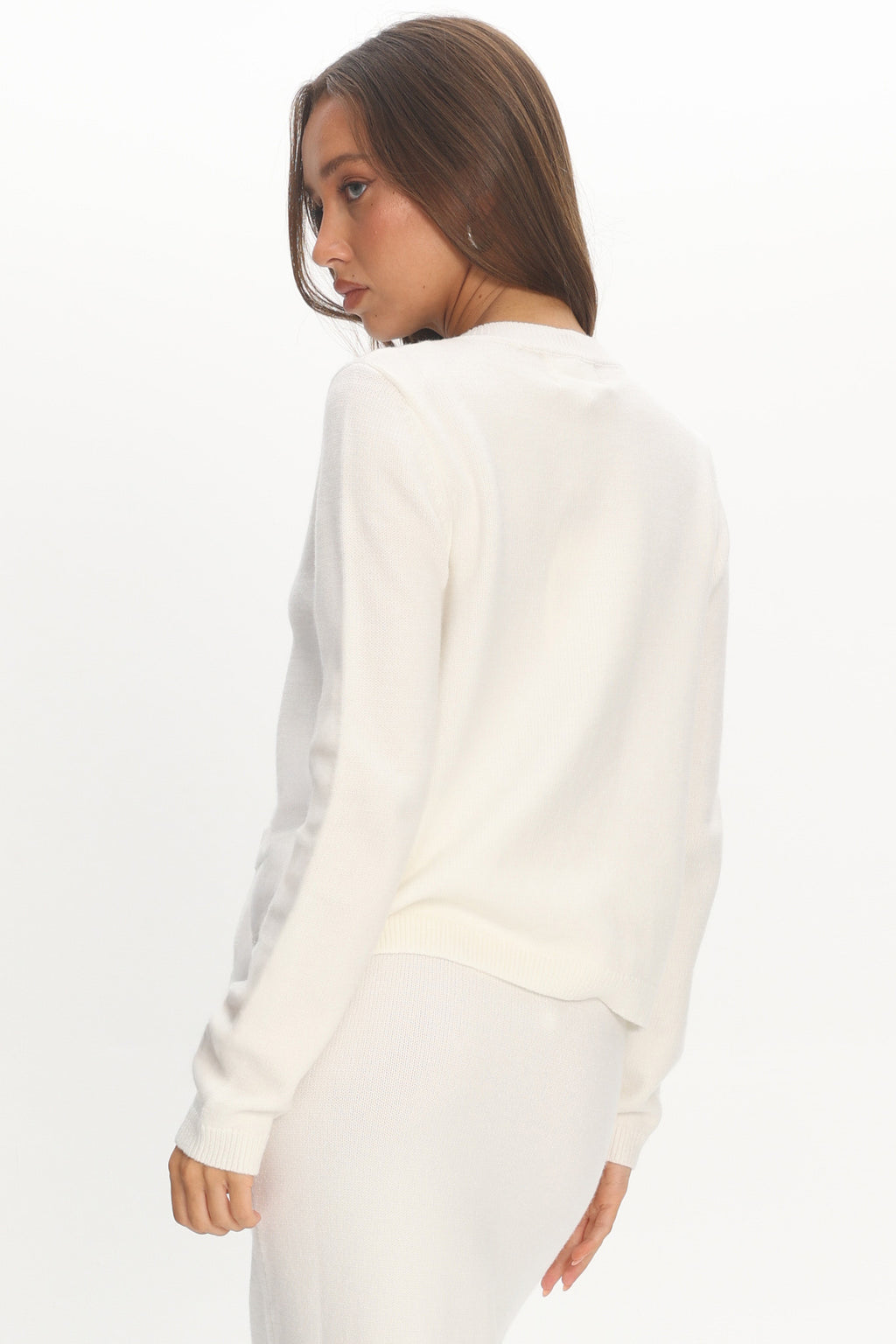 Autumn Breeze Curved Hem Knit Top Off White by Selfie Leslie Australia