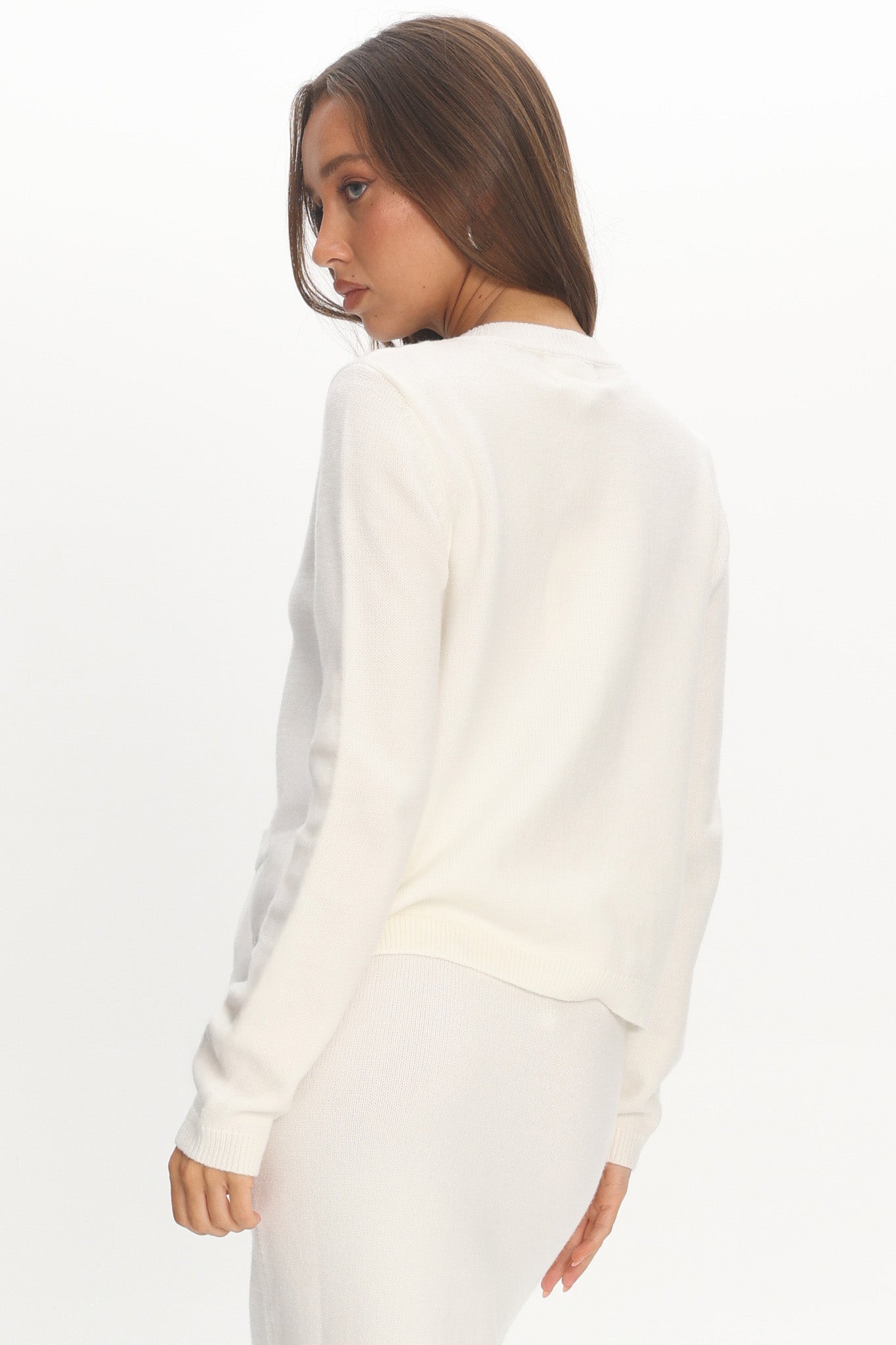 Autumn Breeze Curved Hem Knit Top Off White by Selfie Leslie Australia