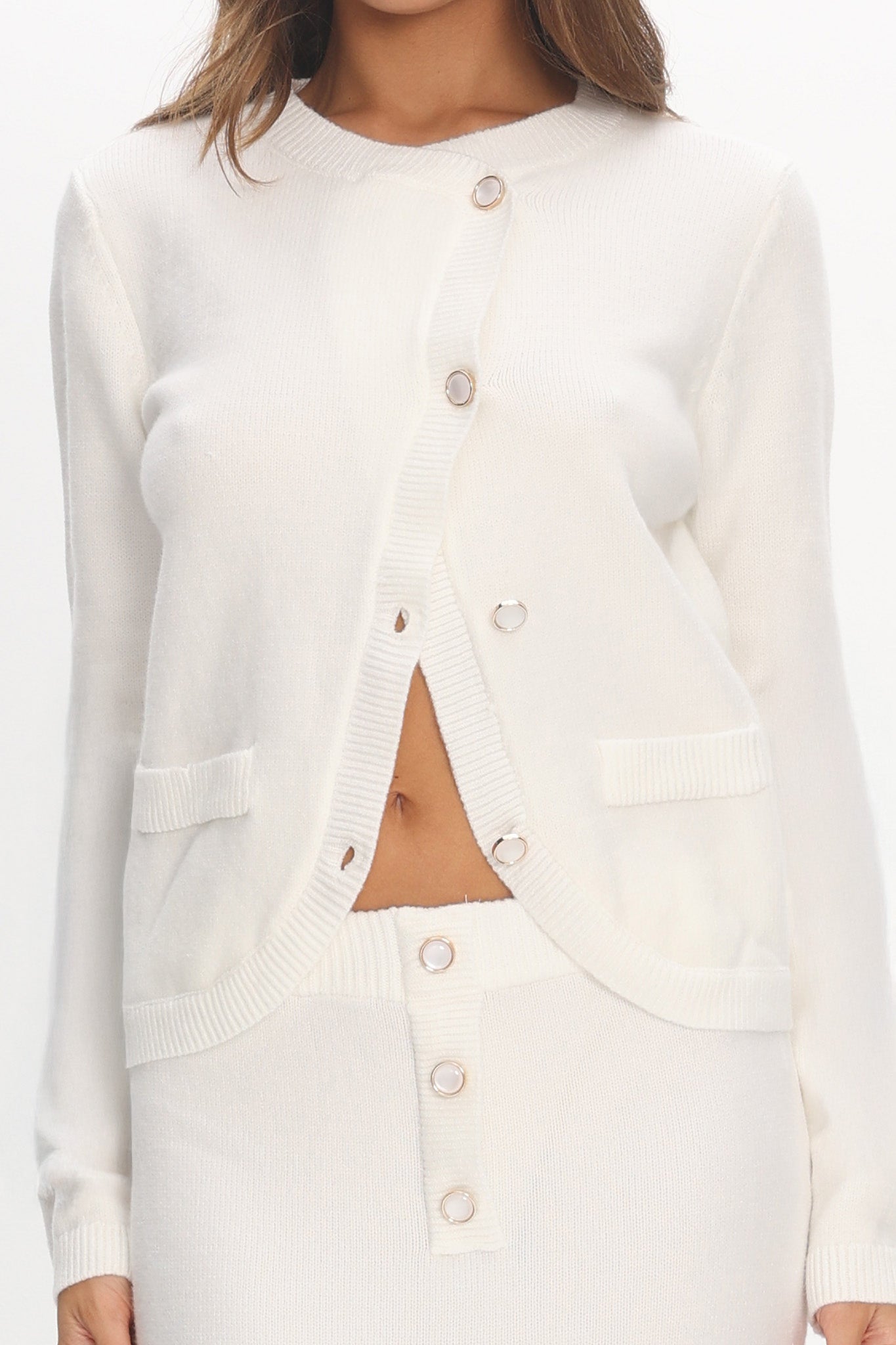 Autumn Breeze Curved Hem Knit Top Off White by Selfie Leslie Australia
