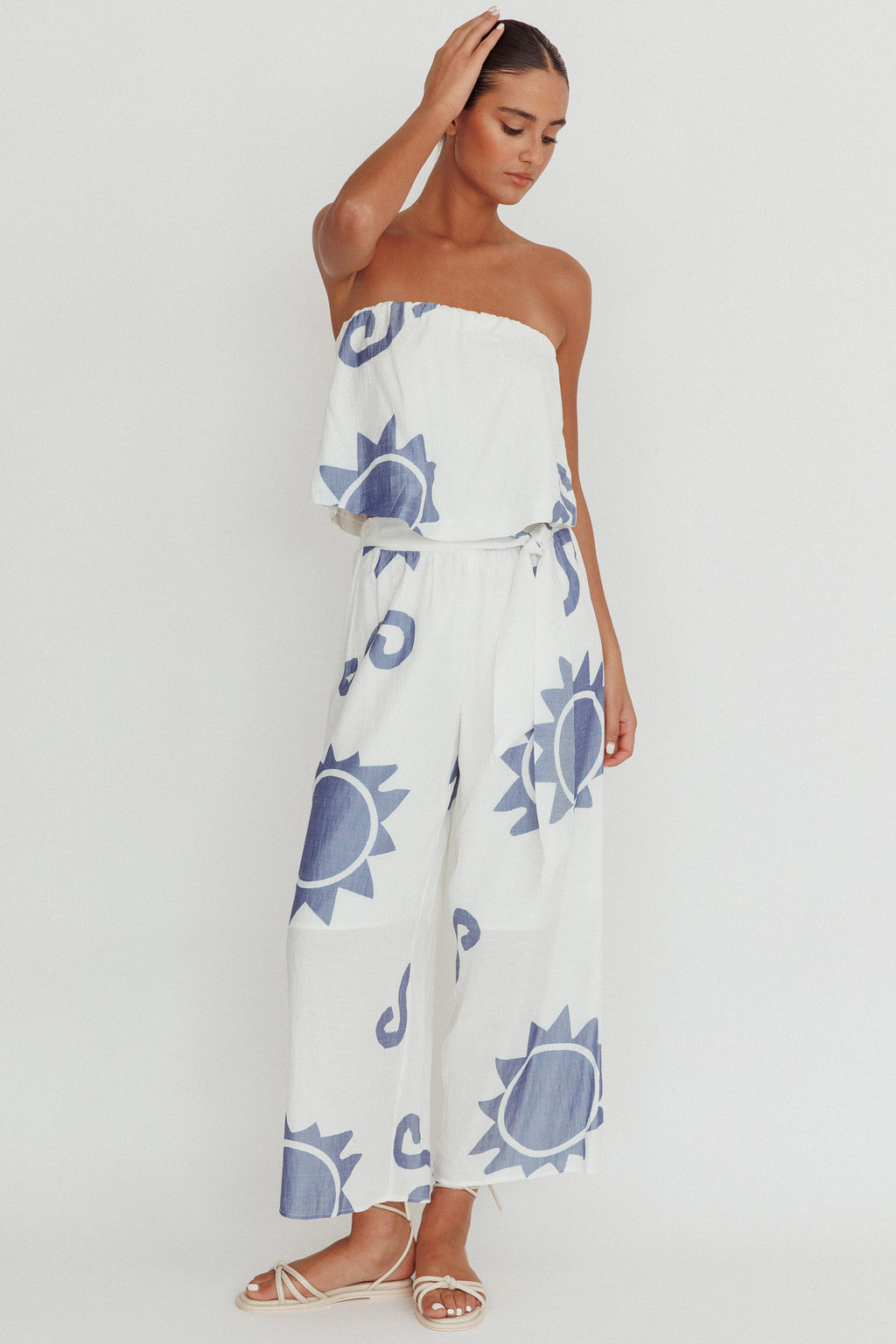 Nectar Sun Print Wide Leg Pants Blue by Selfie Leslie Australia