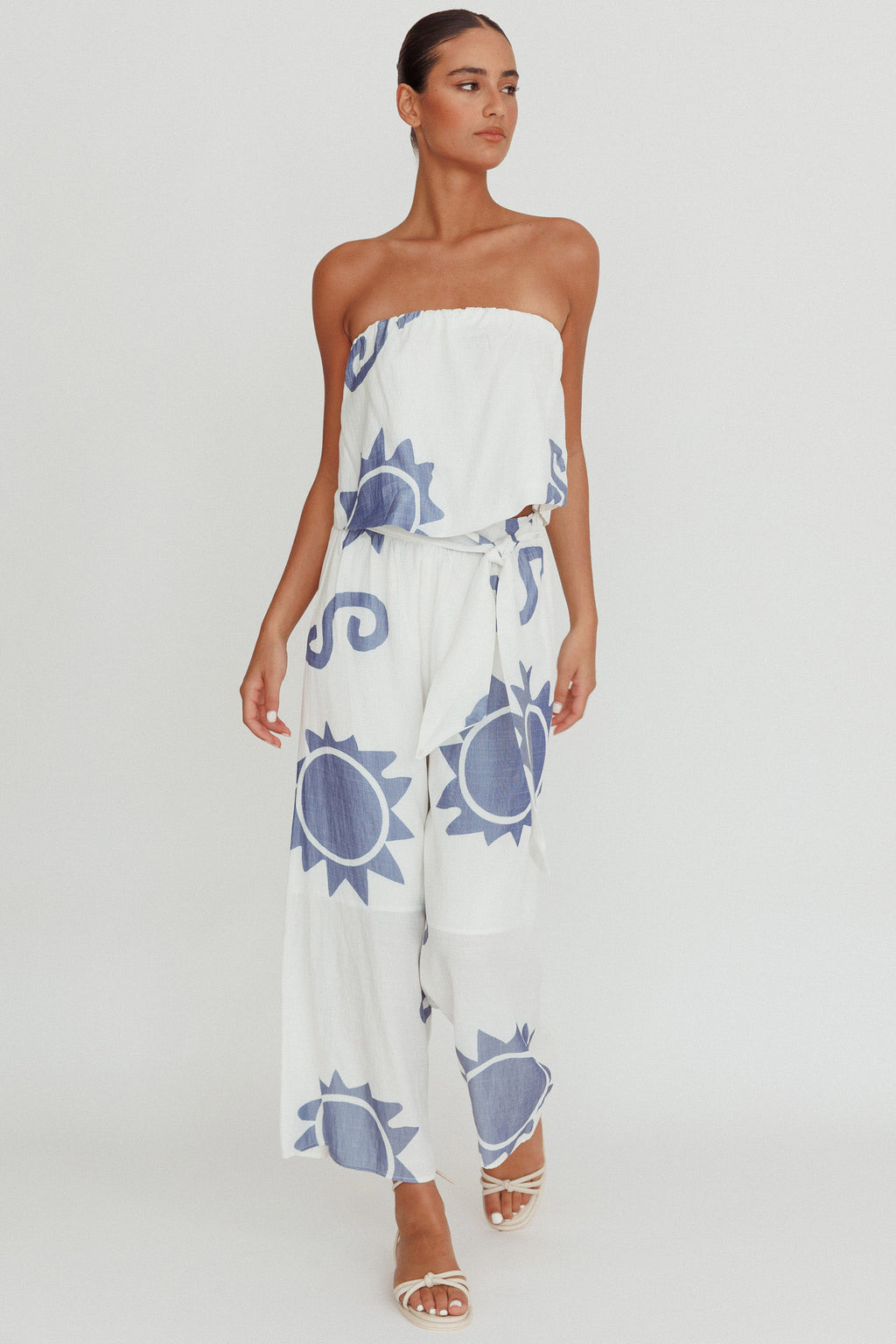 Nectar Sun Print Wide Leg Pants Blue by Selfie Leslie Australia
