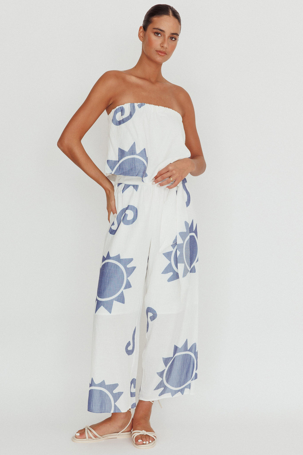Nectar Sun Print Wide Leg Pants Blue by Selfie Leslie Australia