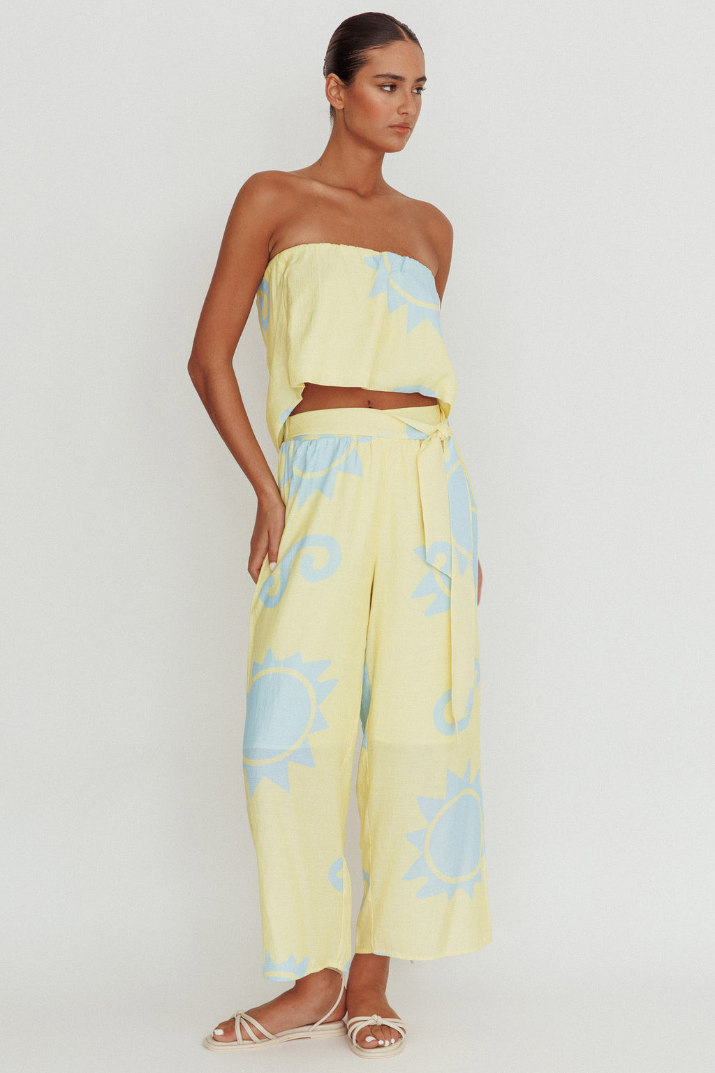 Nectar Sun Print Wide Leg Pants Yellow by Selfie Leslie Australia