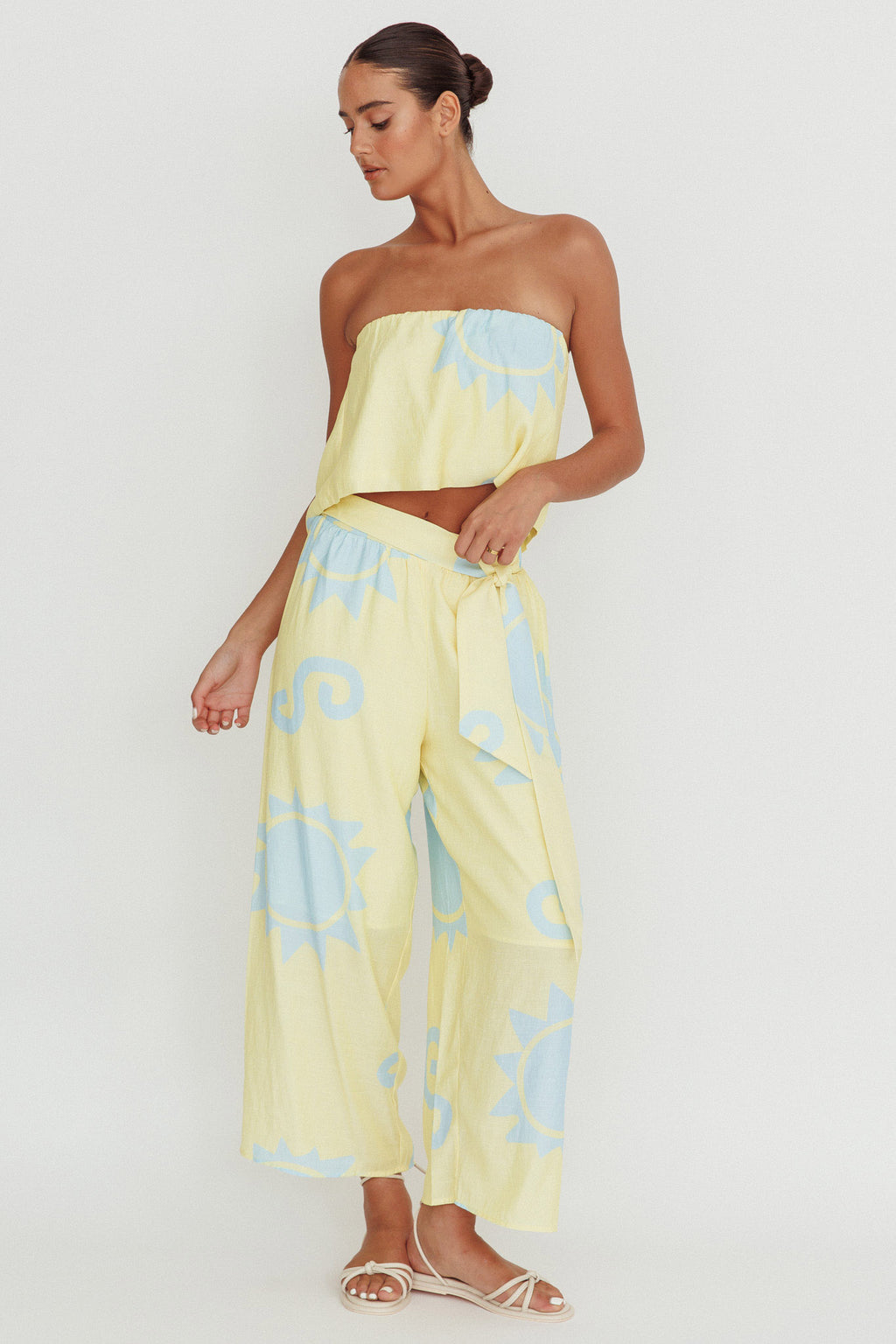 Nectar Sun Print Wide Leg Pants Yellow by Selfie Leslie Australia