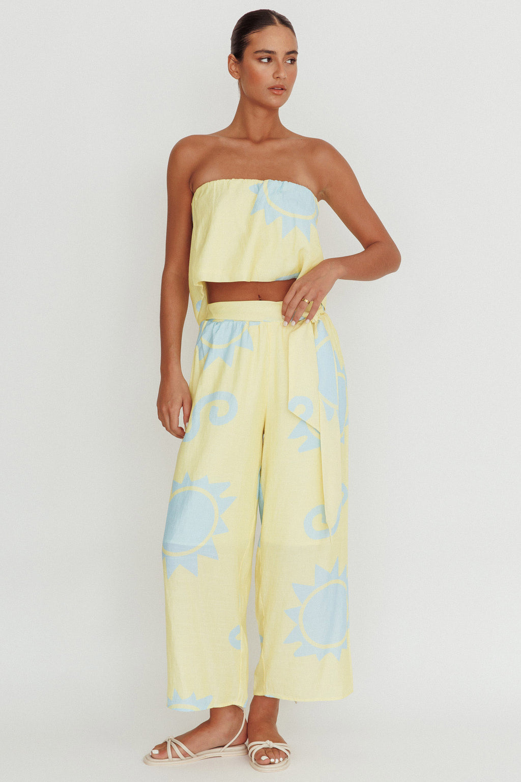 Nectar Sun Print Wide Leg Pants Yellow by Selfie Leslie Australia