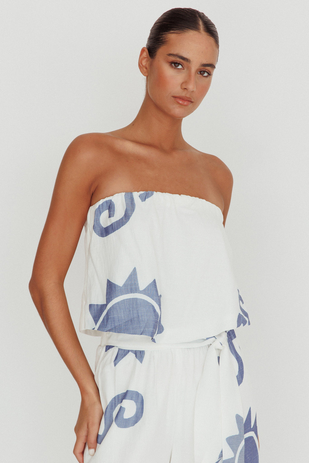 Nectar Sun Print Strapless Top Blue by Selfie Leslie Australia