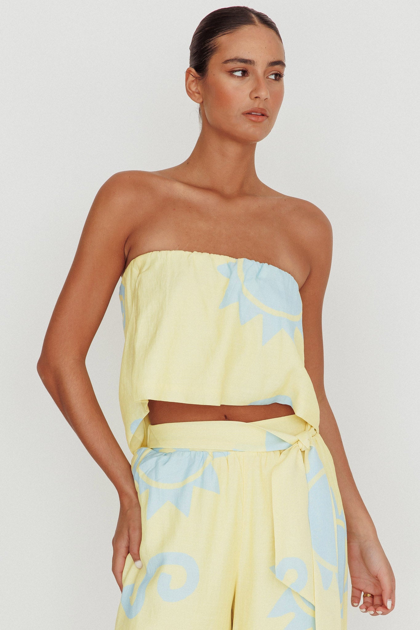 Nectar Sun Print Strapless Top Yellow by Selfie Leslie Australia