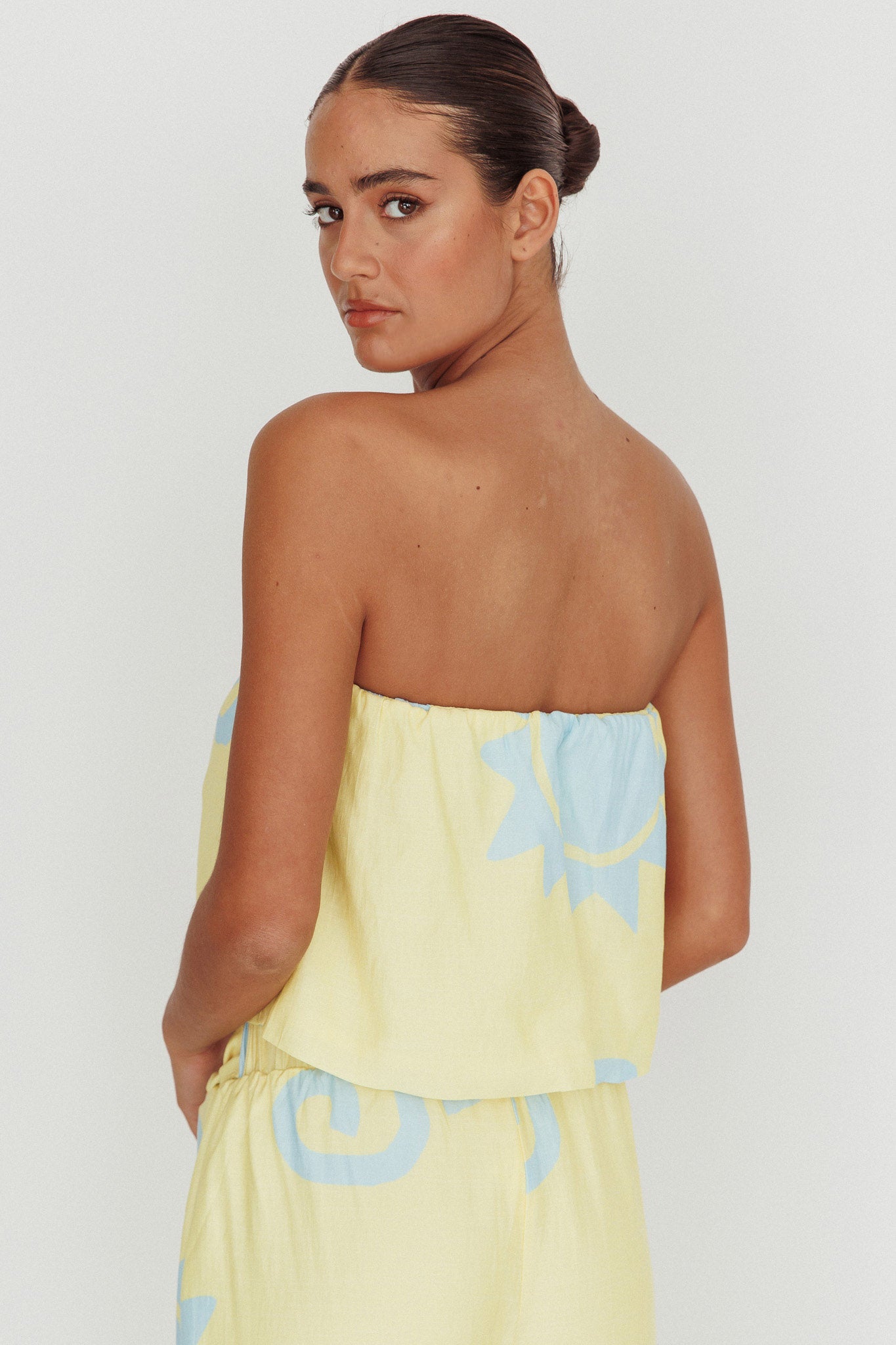 Nectar Sun Print Strapless Top Yellow by Selfie Leslie Australia