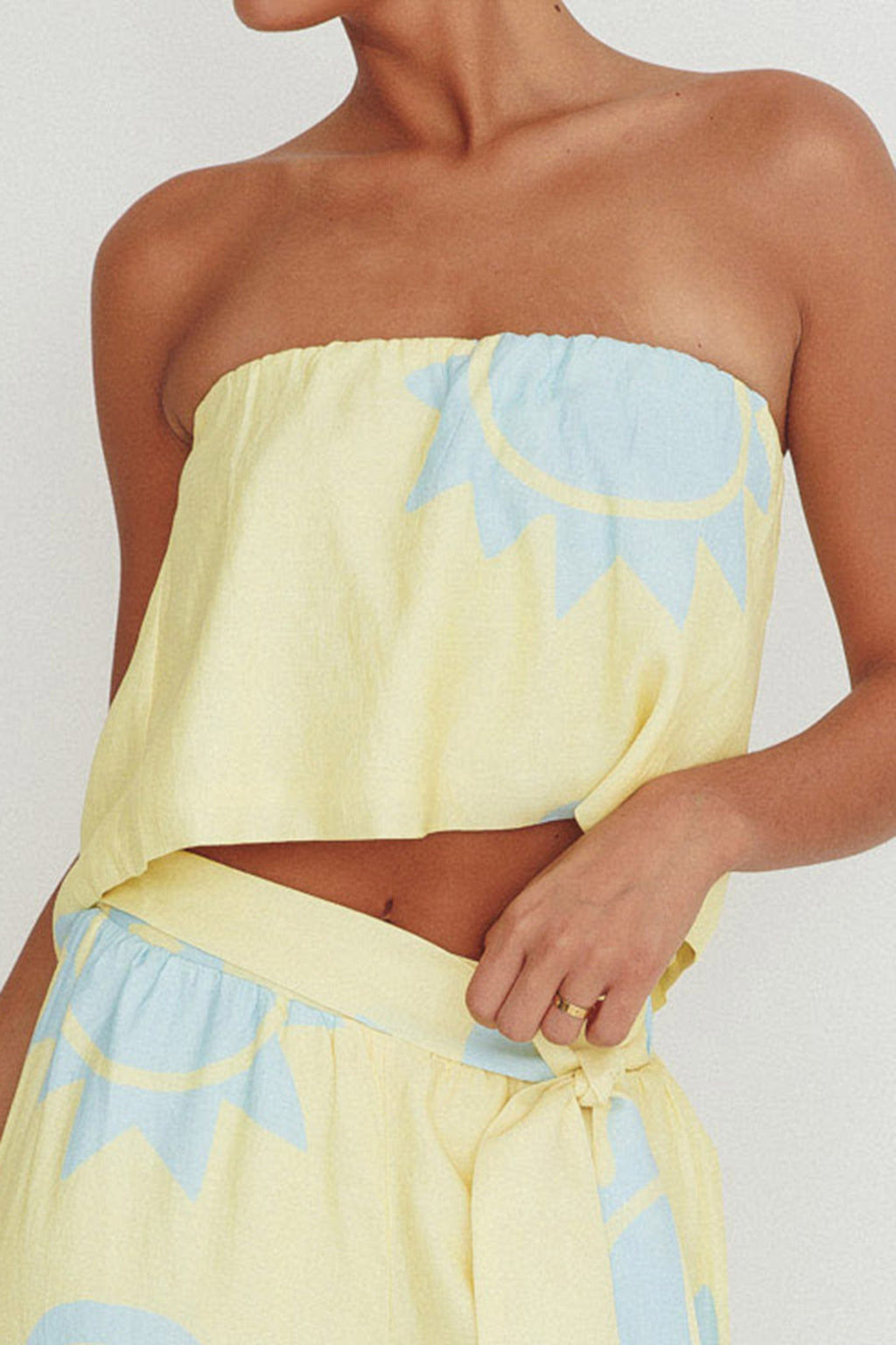 Nectar Sun Print Strapless Top Yellow by Selfie Leslie Australia