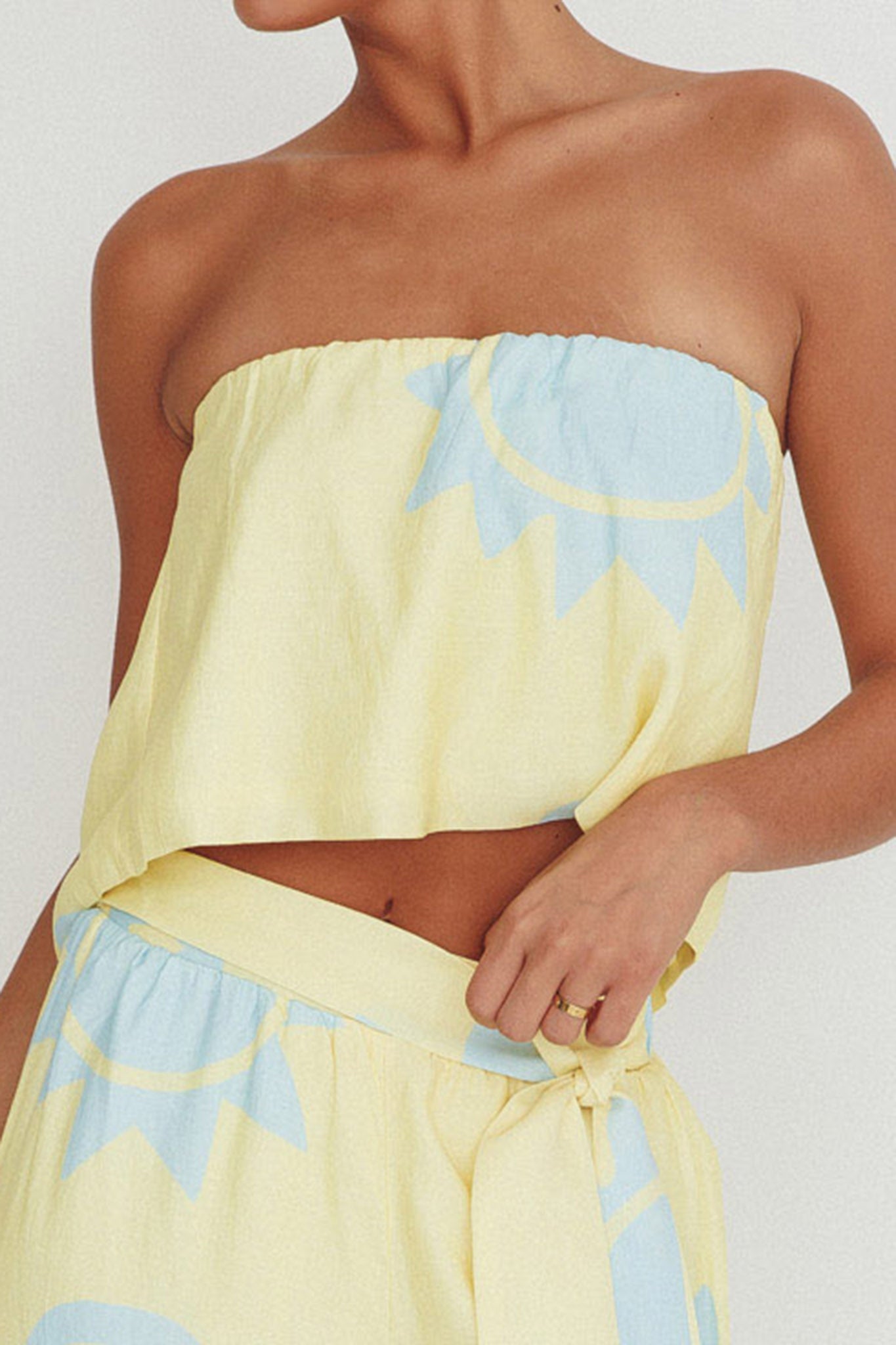 Nectar Sun Print Strapless Top Yellow by Selfie Leslie Australia