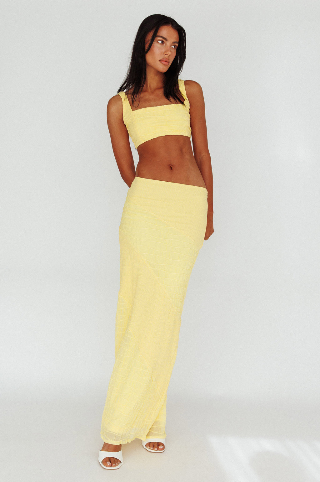 Bindi Puckered Midi Skirt Lemon by Selfie Leslie Australia