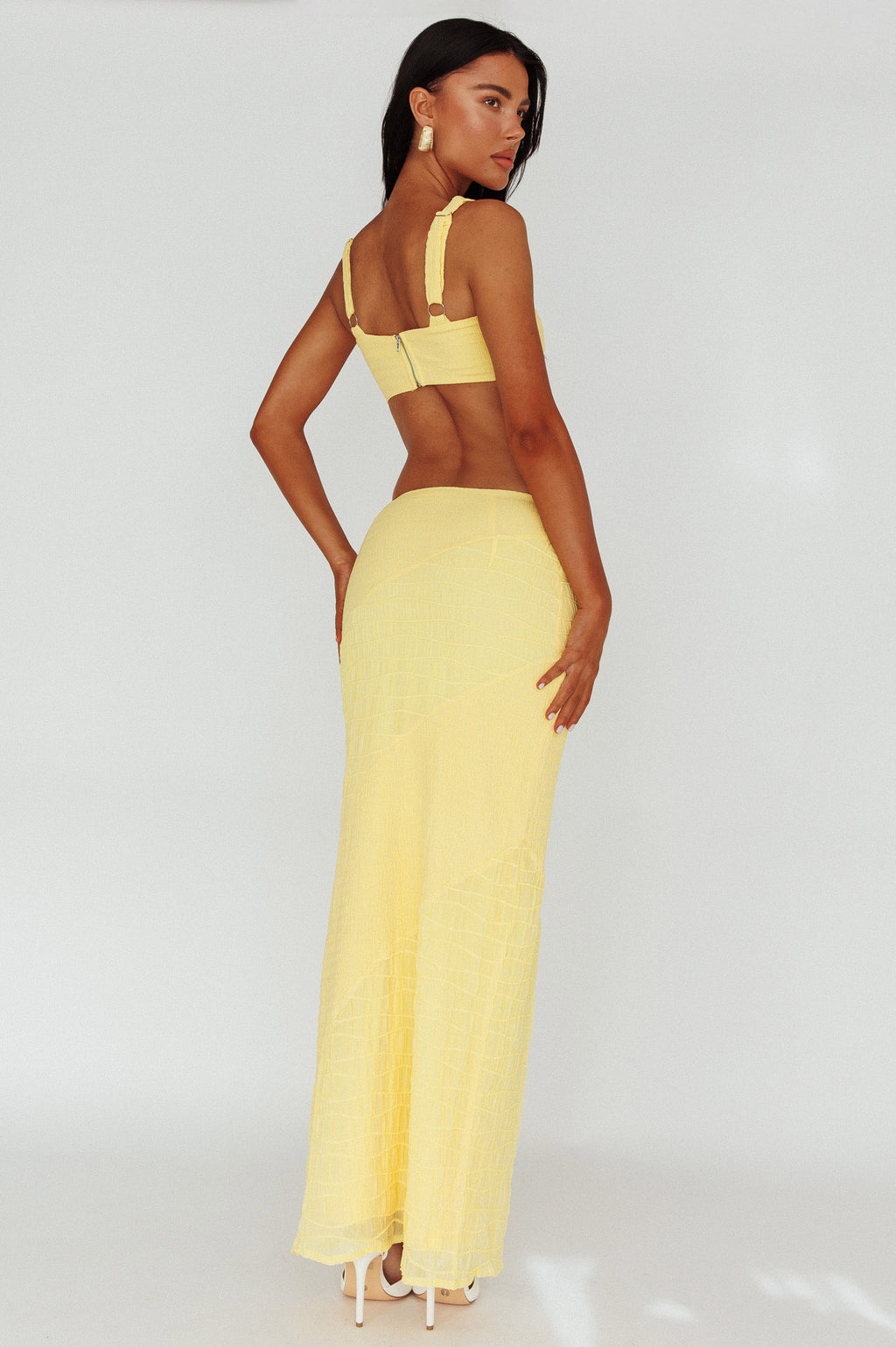 Bindi Puckered Midi Skirt Lemon by Selfie Leslie Australia