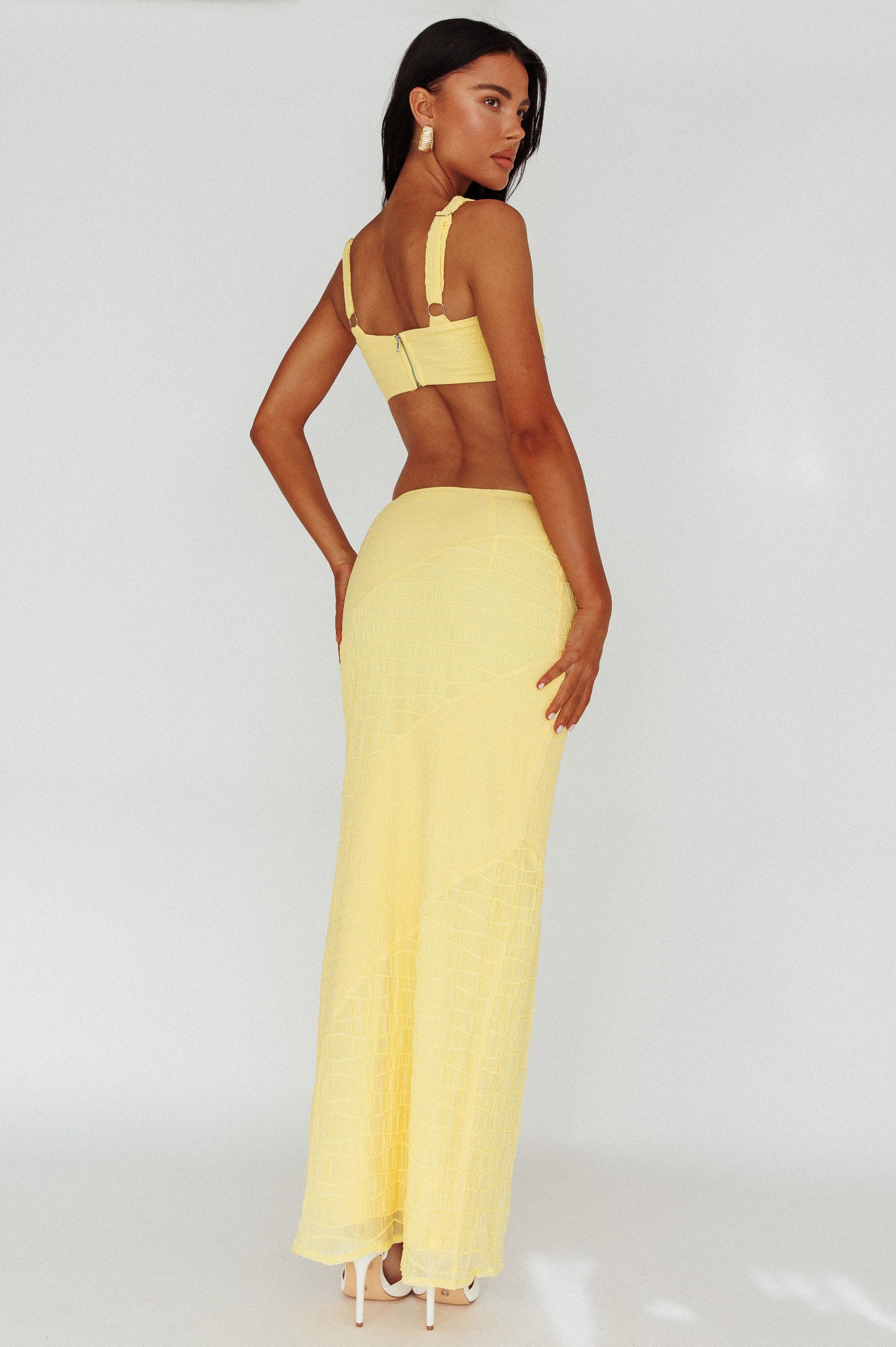 Bindi Puckered Midi Skirt Lemon by Selfie Leslie Australia