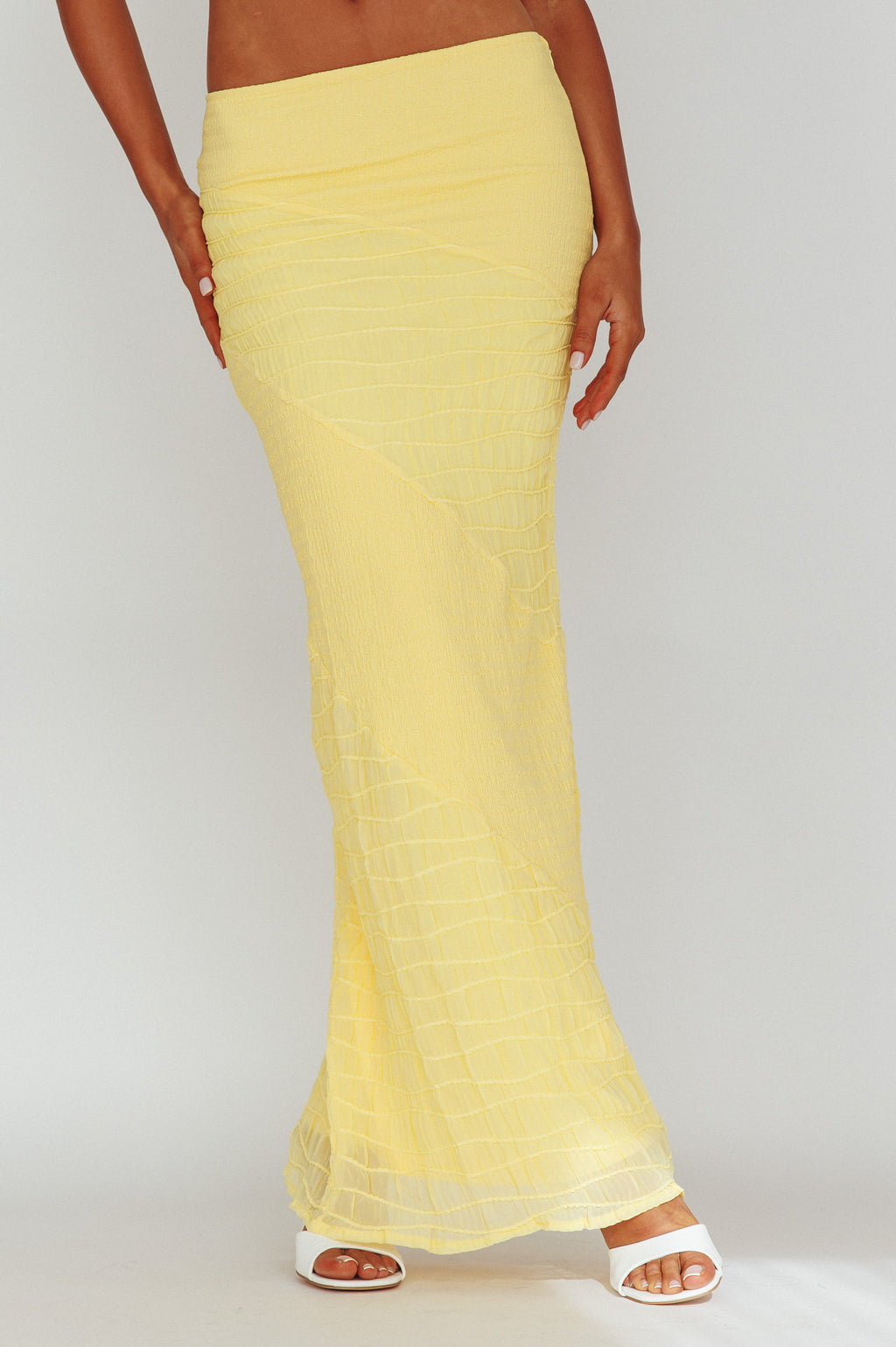 Bindi Puckered Midi Skirt Lemon by Selfie Leslie Australia