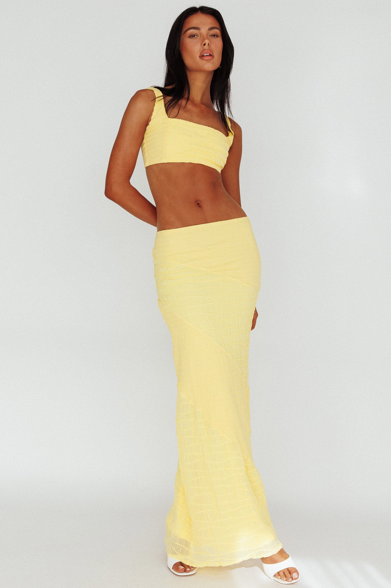 Bindi Puckered Midi Skirt Lemon by Selfie Leslie Australia