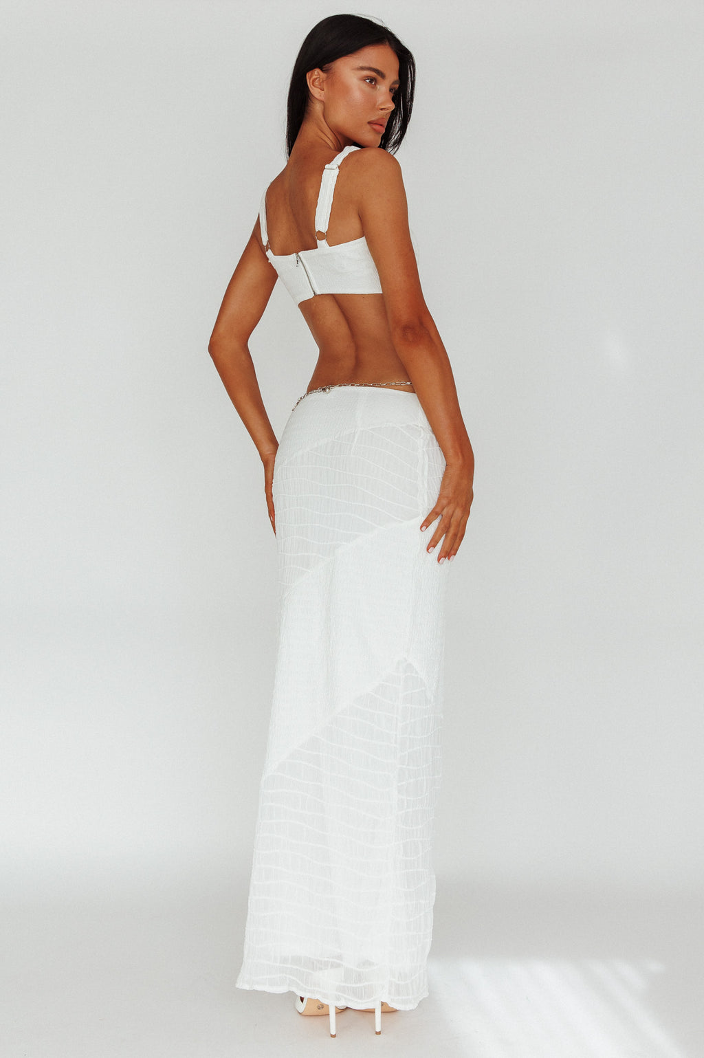 Bindi Puckered Midi Skirt White by Selfie Leslie Australia