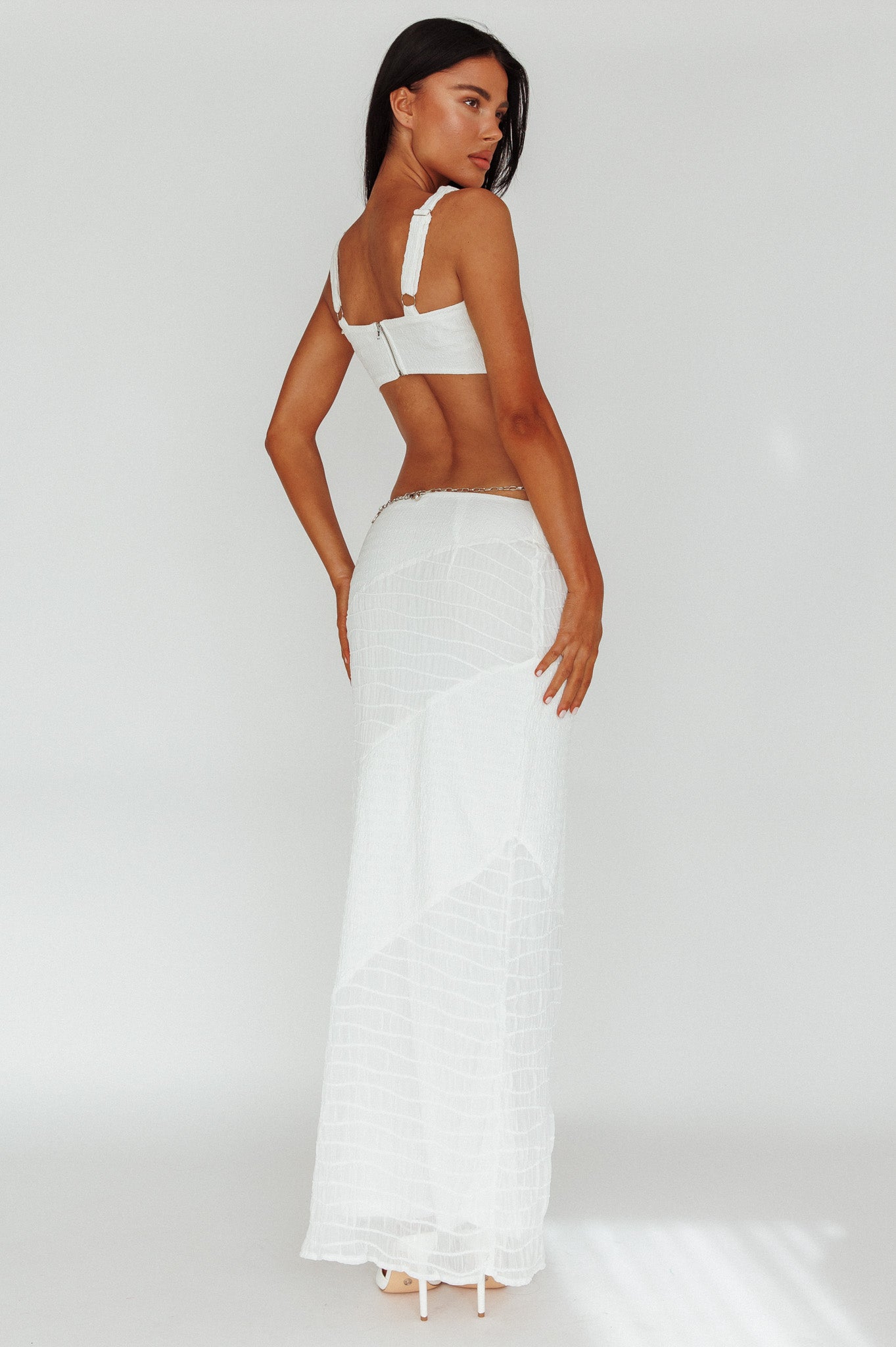 Bindi Puckered Midi Skirt White by Selfie Leslie Australia