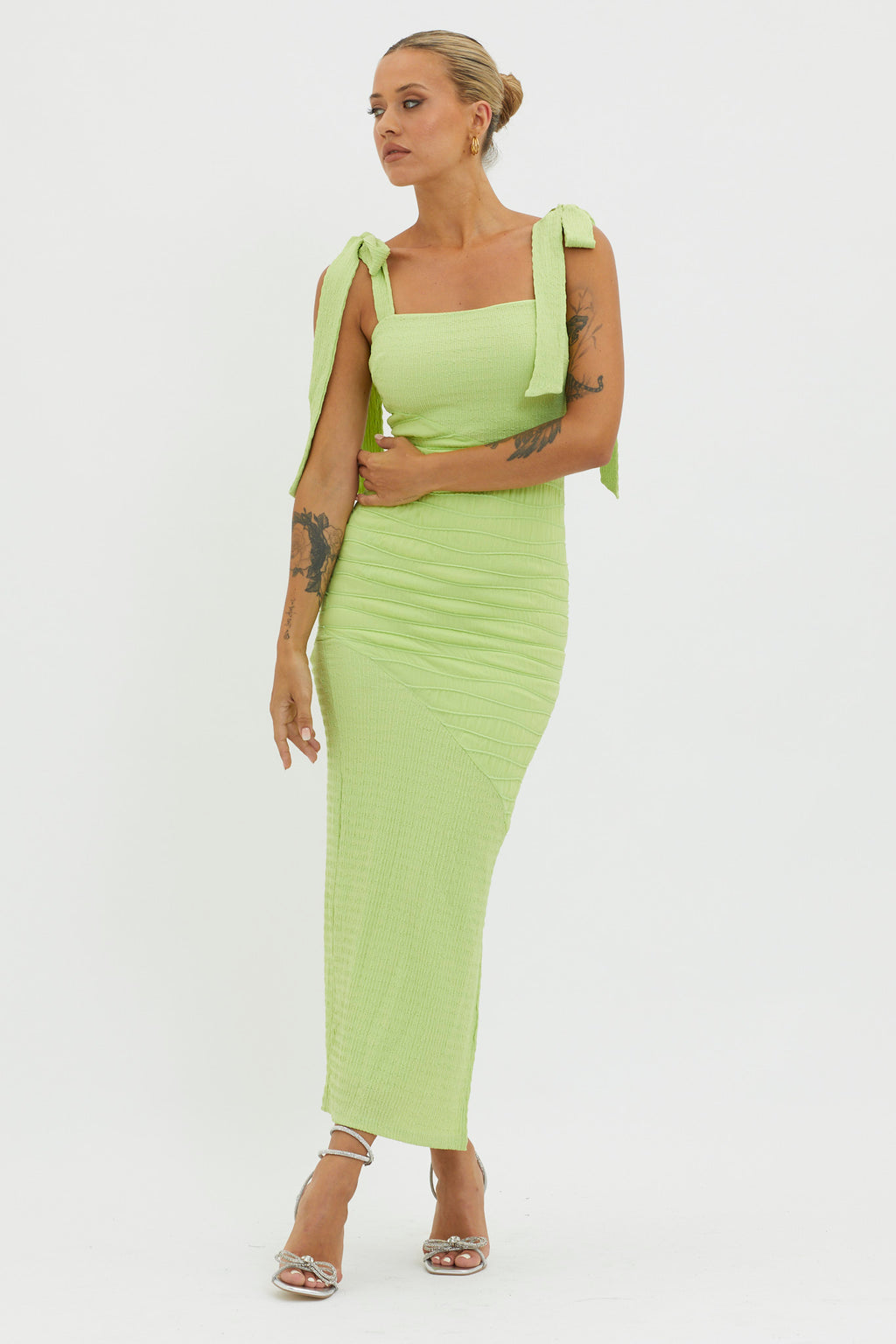Bindi Puckered Tied Strap Dress Green by Selfie Leslie Australia