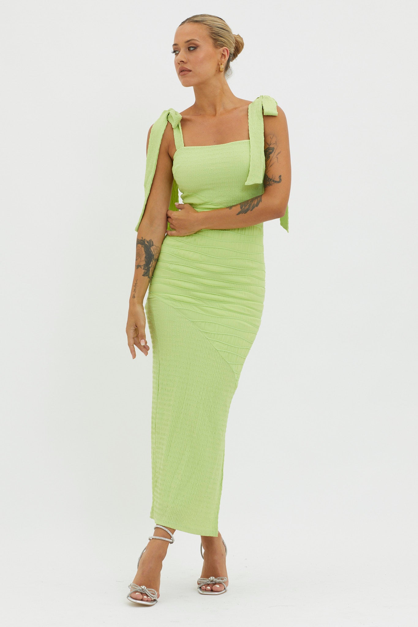 Bindi Puckered Tied Strap Dress Green by Selfie Leslie Australia