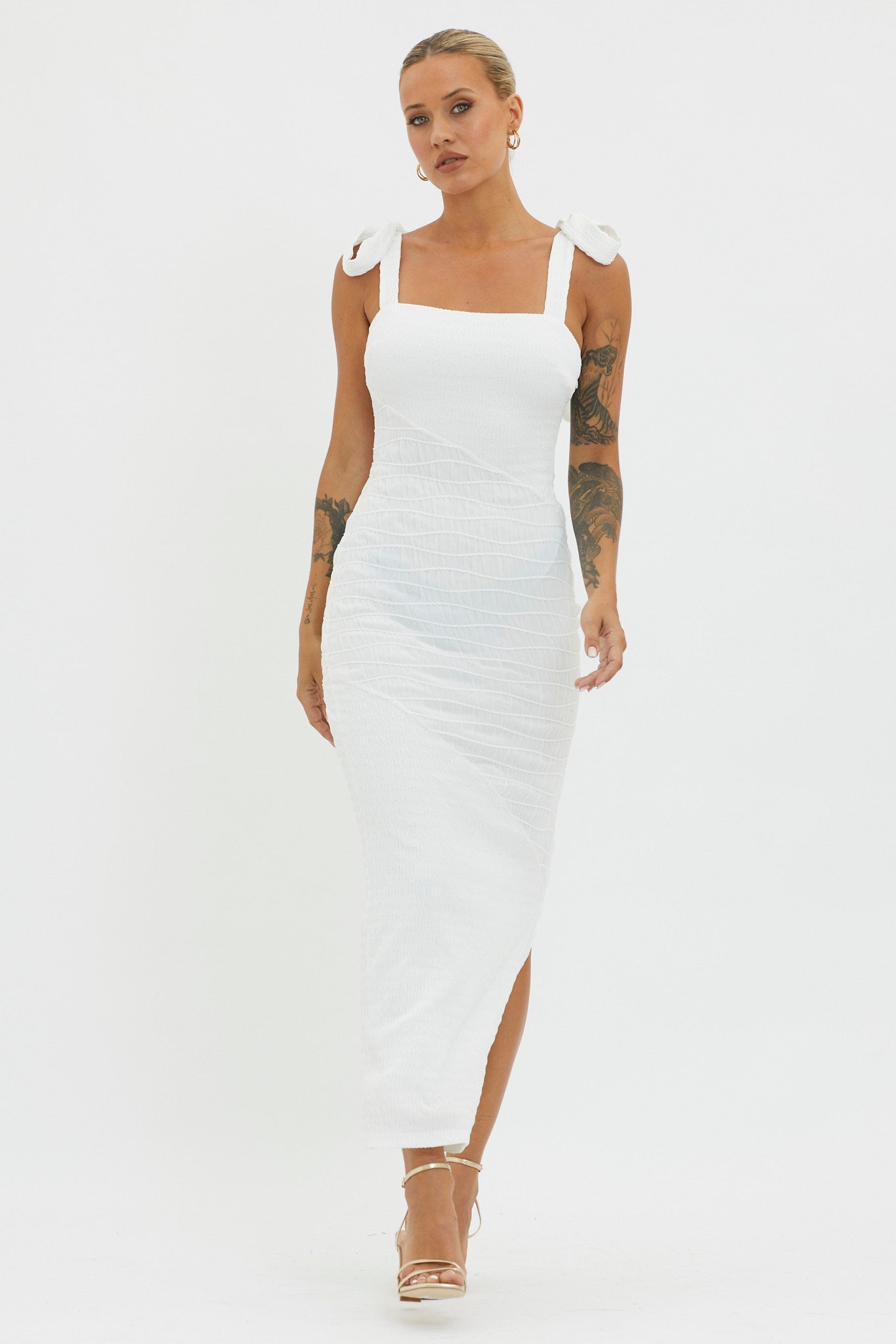 Bindi Puckered Tied Strap Dress White by Selfie Leslie Australia