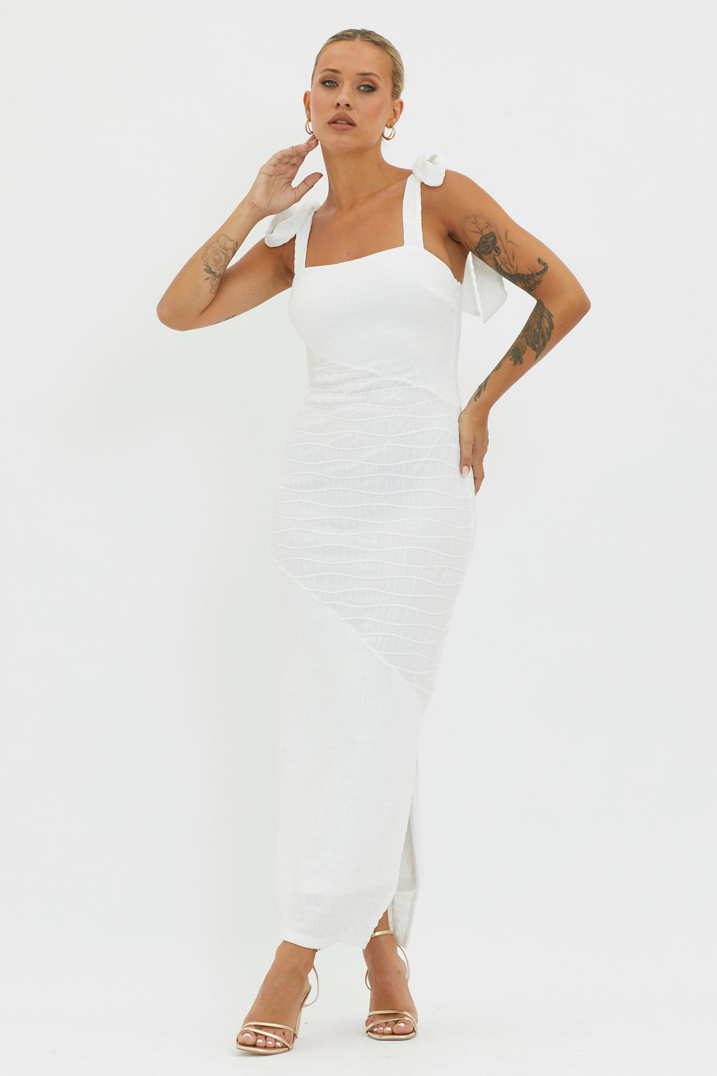 Bindi Puckered Tied Strap Dress White by Selfie Leslie Australia