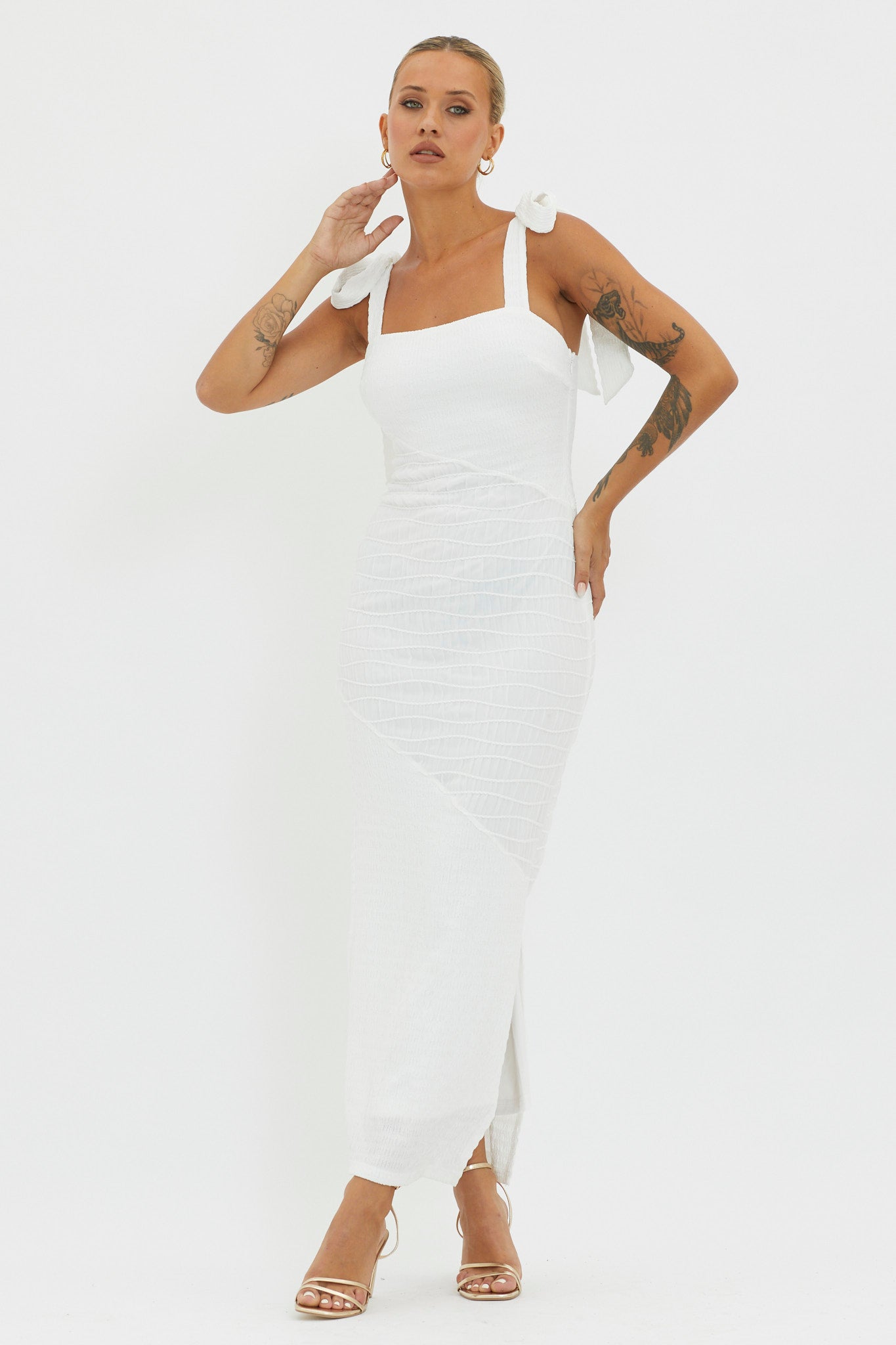 Bindi Puckered Tied Strap Dress White by Selfie Leslie Australia