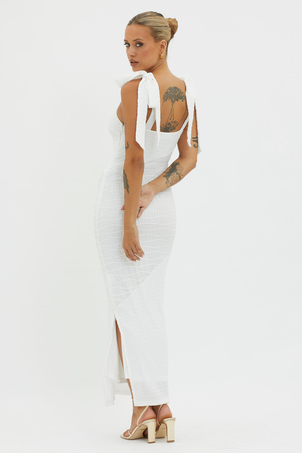 Bindi Puckered Tied Strap Dress White by Selfie Leslie Australia