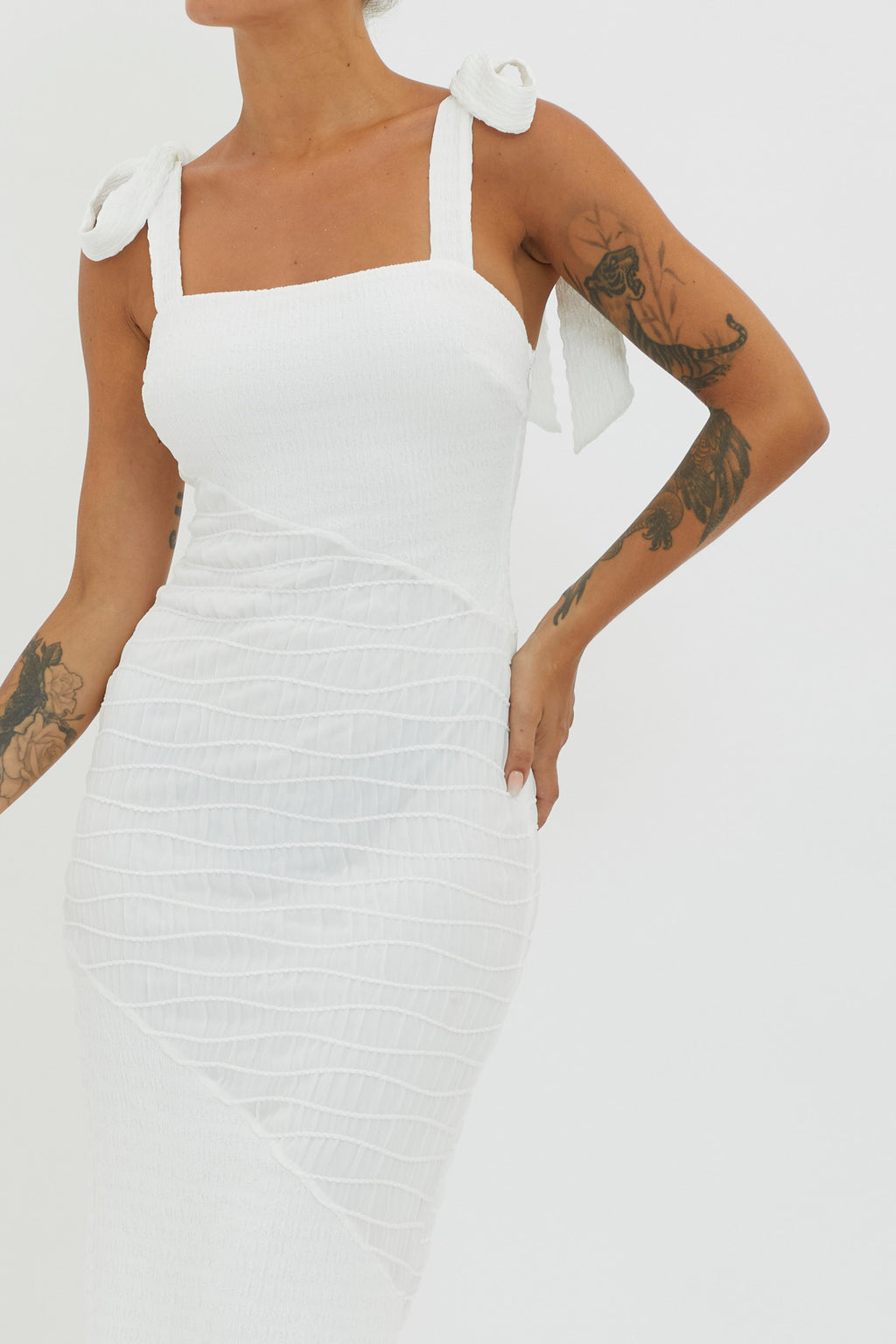 Bindi Puckered Tied Strap Dress White by Selfie Leslie Australia