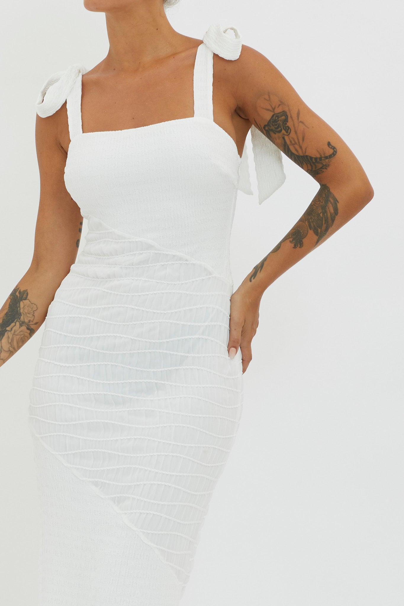 Bindi Puckered Tied Strap Dress White by Selfie Leslie Australia