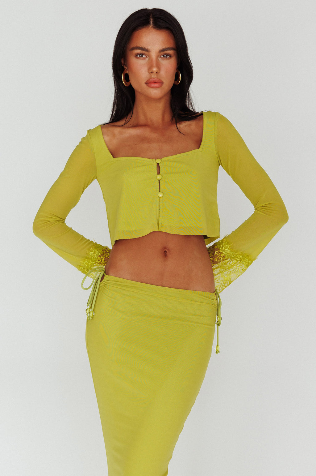 Rana Lace Cuff Long Sleeve Top Apple by Selfie Leslie Australia