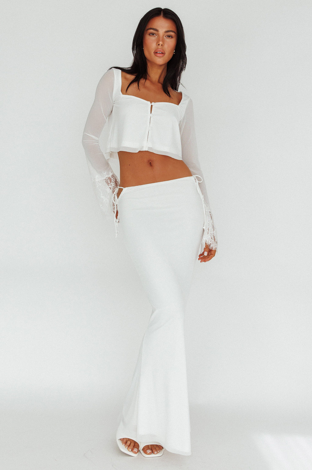 Rana Lace Cuff Long Sleeve Top Cream by Selfie Leslie Australia