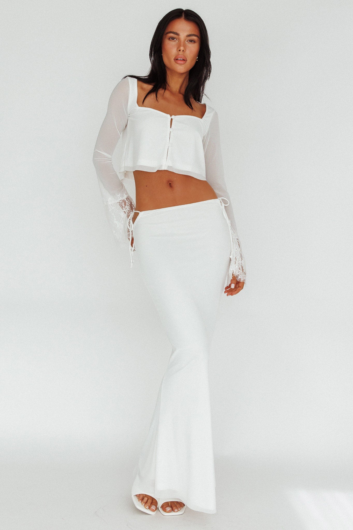 Rana Lace Cuff Long Sleeve Top Cream by Selfie Leslie Australia