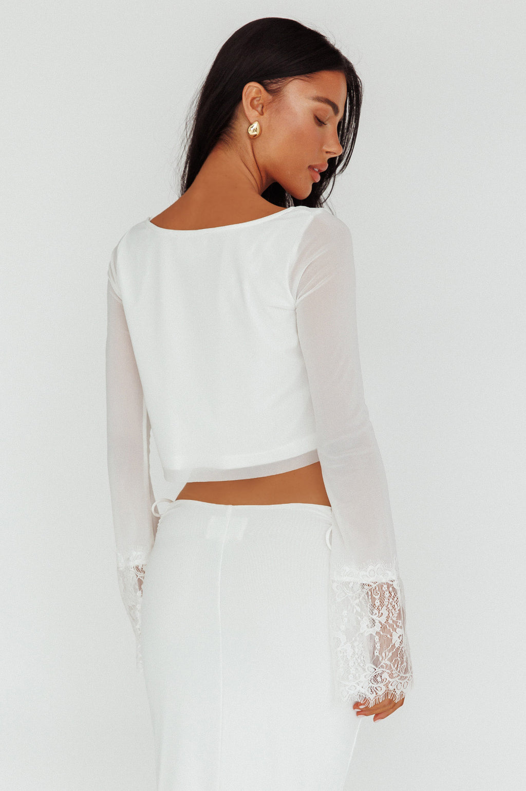 Rana Lace Cuff Long Sleeve Top Cream by Selfie Leslie Australia
