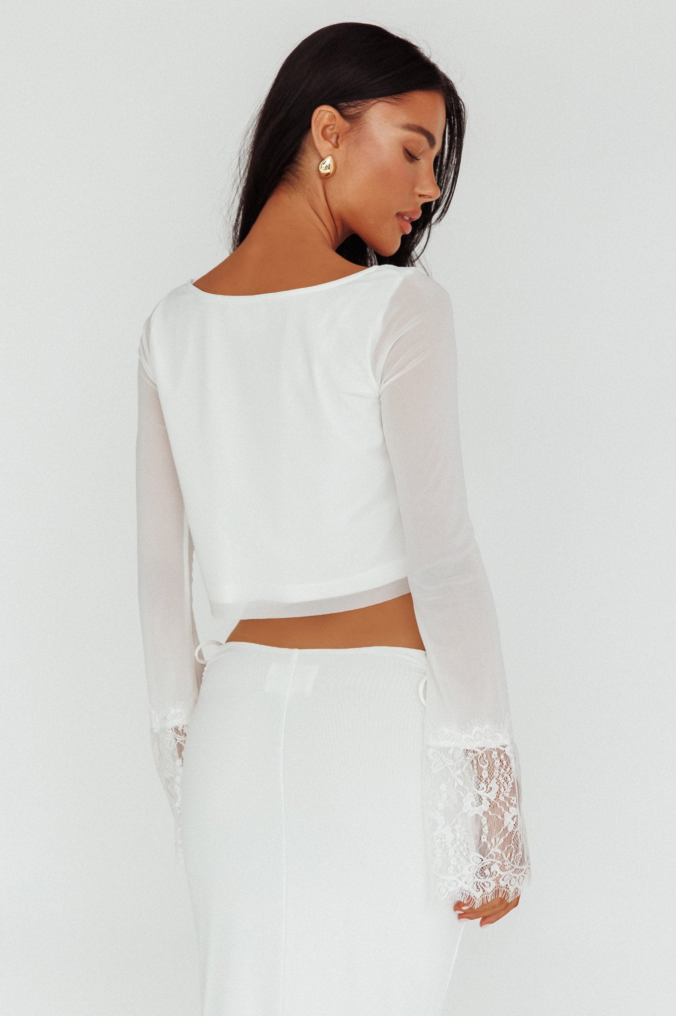 Rana Lace Cuff Long Sleeve Top Cream by Selfie Leslie Australia