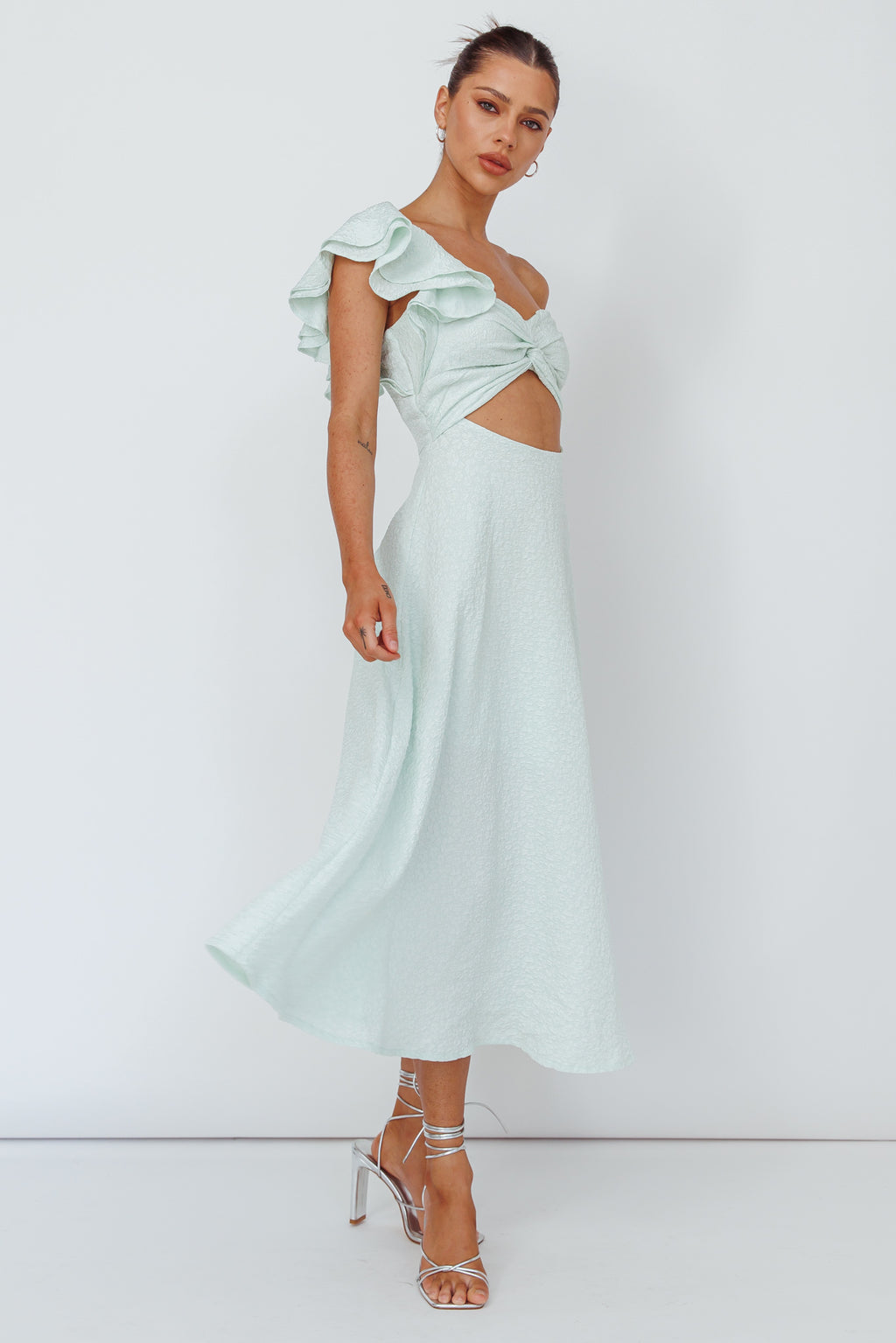 Jolina Ruffle Shoulder Midi Dress Mint by Selfie Leslie Australia