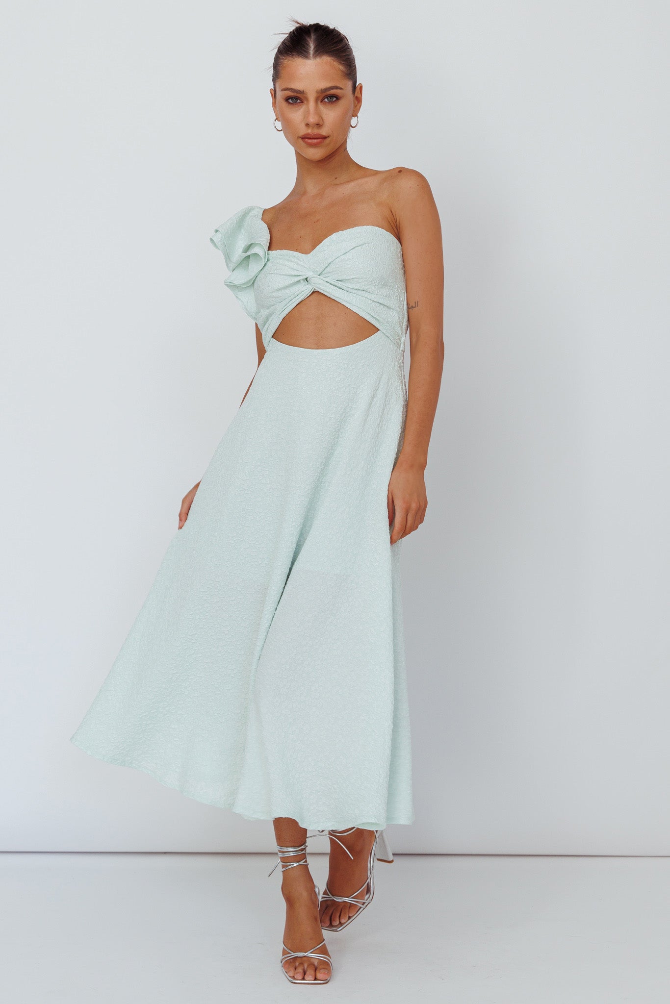 Jolina Ruffle Shoulder Midi Dress Mint by Selfie Leslie Australia