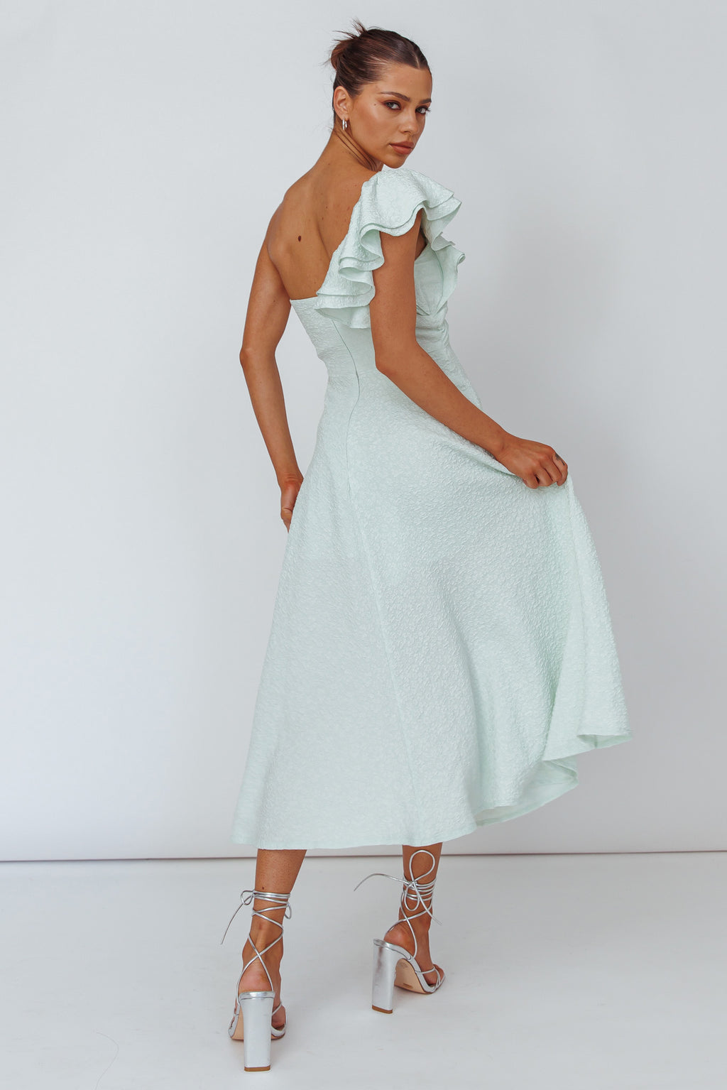 Jolina Ruffle Shoulder Midi Dress Mint by Selfie Leslie Australia