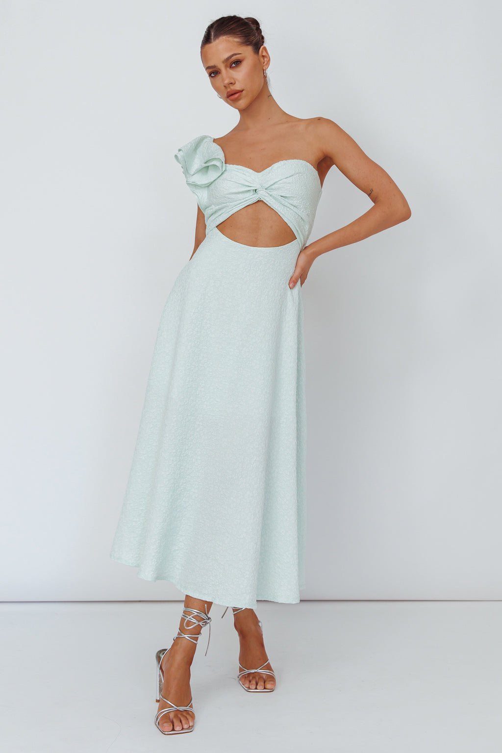 Jolina Ruffle Shoulder Midi Dress Mint by Selfie Leslie Australia