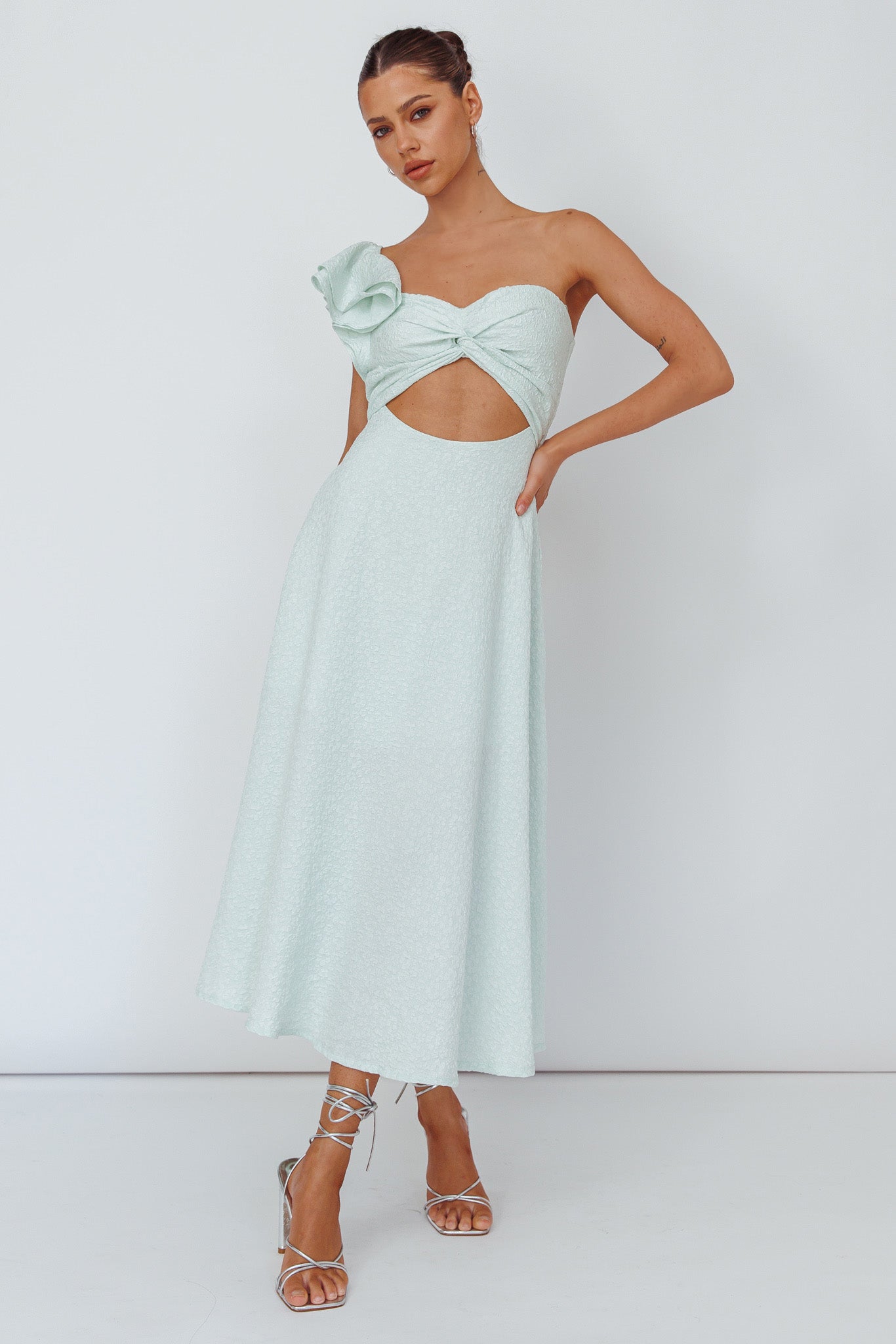 Jolina Ruffle Shoulder Midi Dress Mint by Selfie Leslie Australia