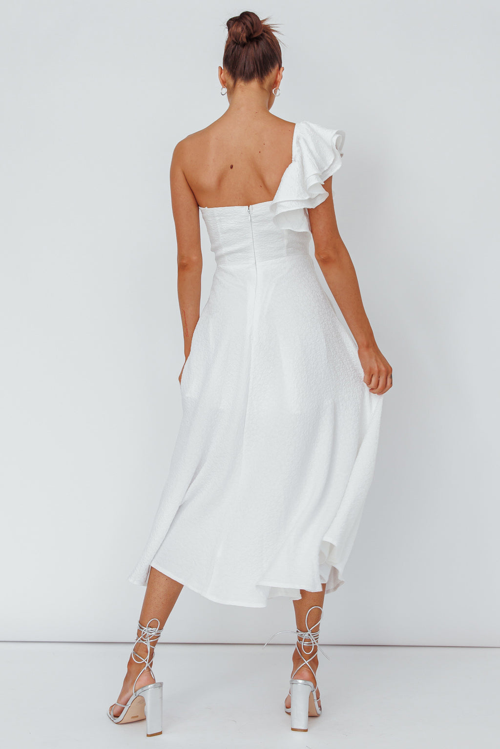 Jolina Ruffle Shoulder Midi Dress White by Selfie Leslie Australia