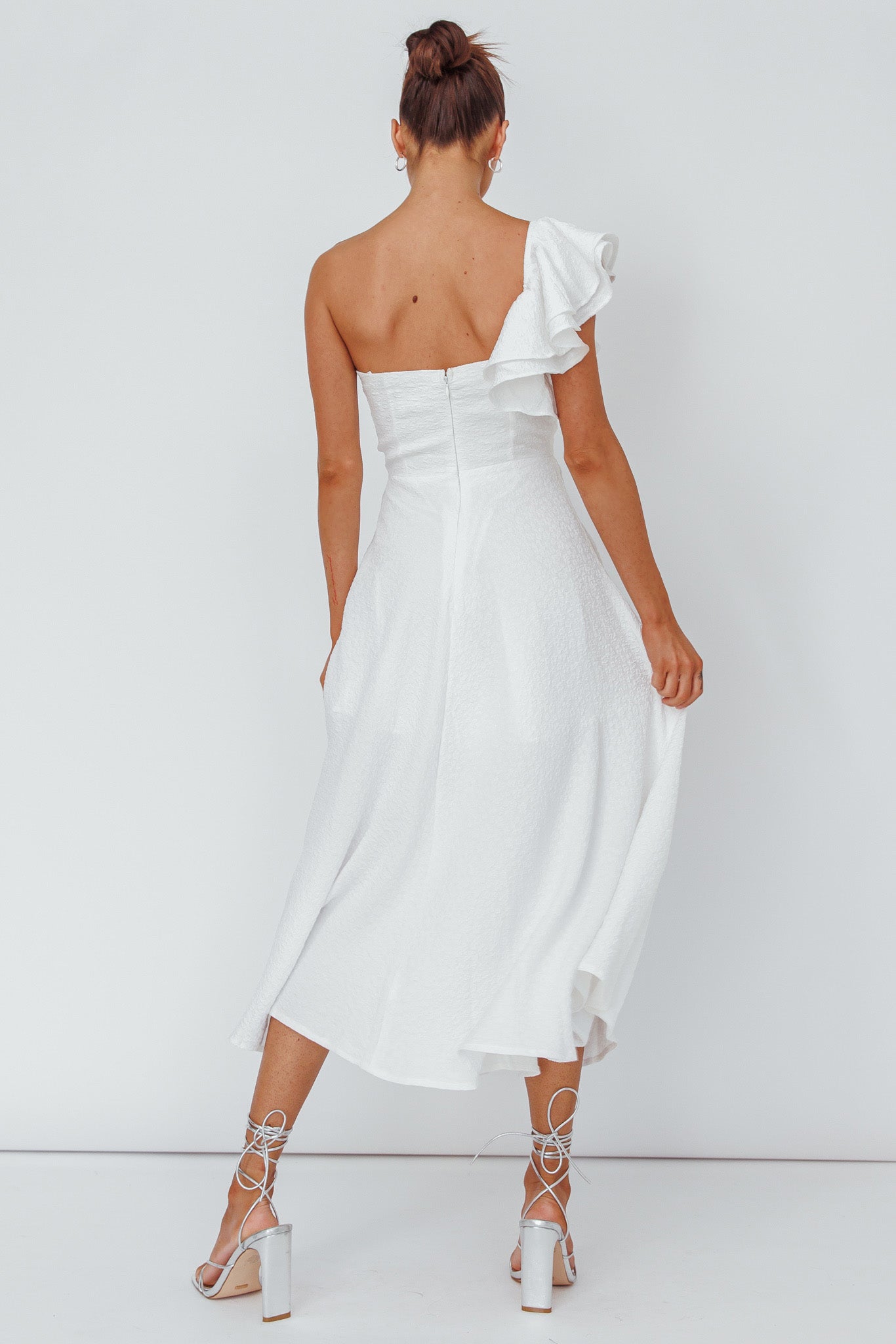 Jolina Ruffle Shoulder Midi Dress White by Selfie Leslie Australia