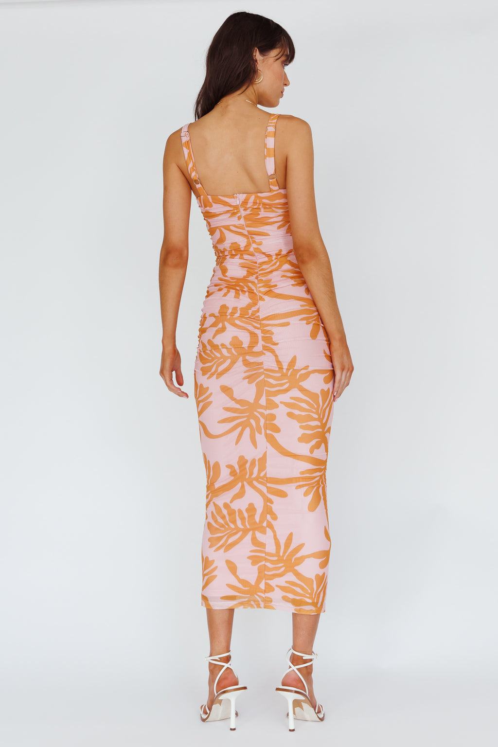 Hawaiian Sun Ruched Bust Midi Dress Print Pink by Selfie Leslie Australia
