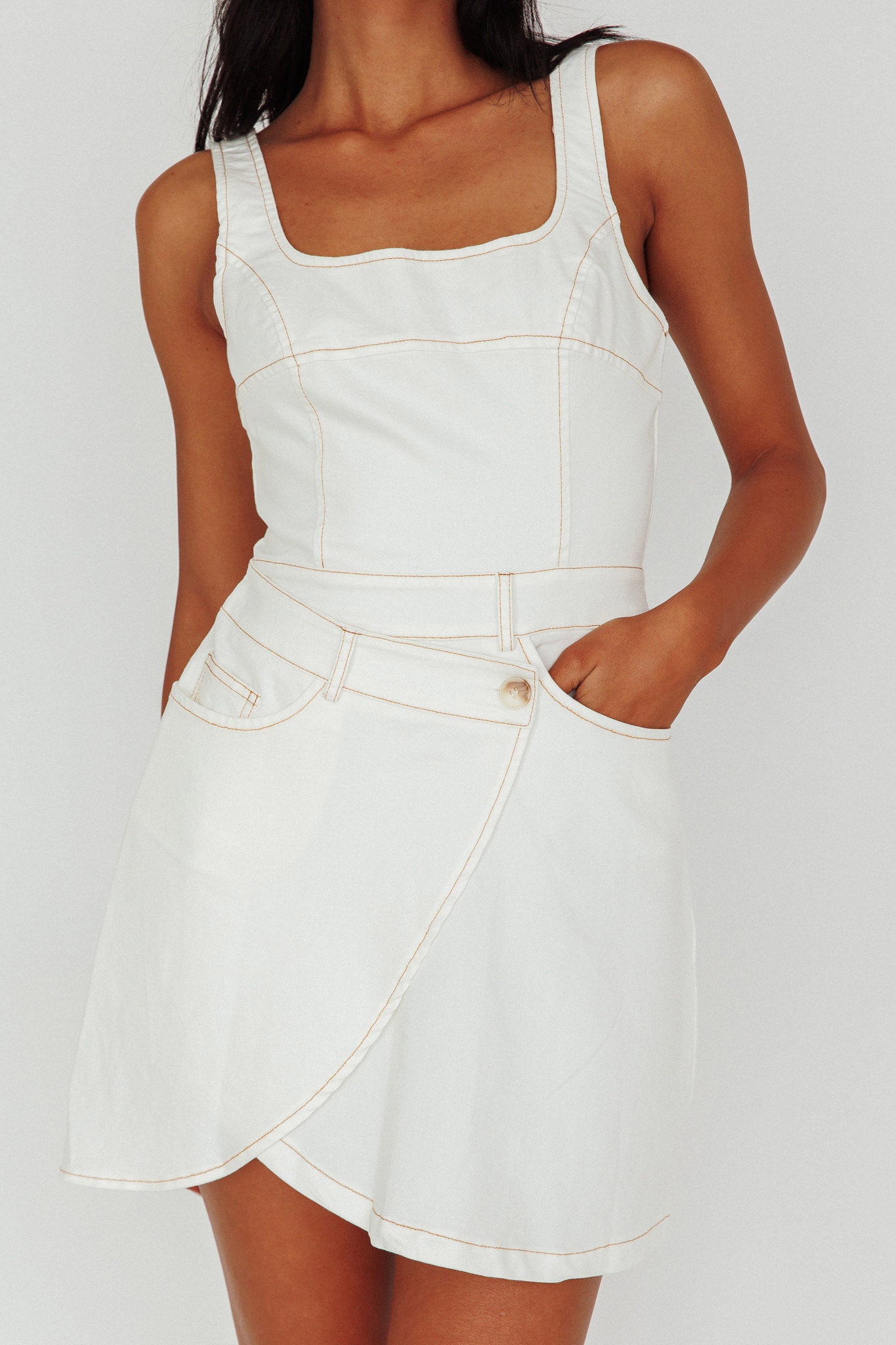 Killara Pocket Wrap Mini Dress Cream by Selfie Leslie Australia