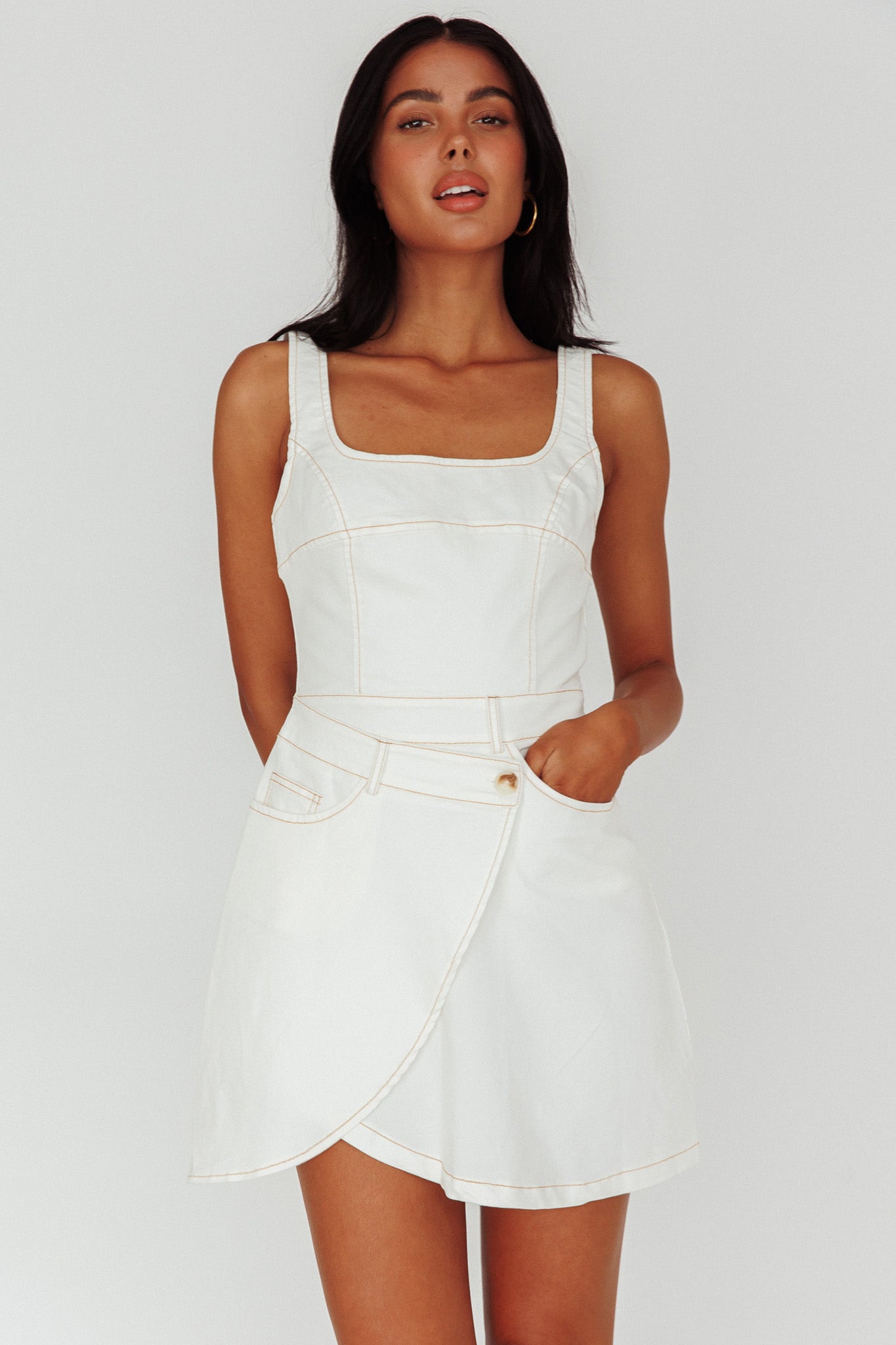 Killara Pocket Wrap Mini Dress Cream by Selfie Leslie Australia