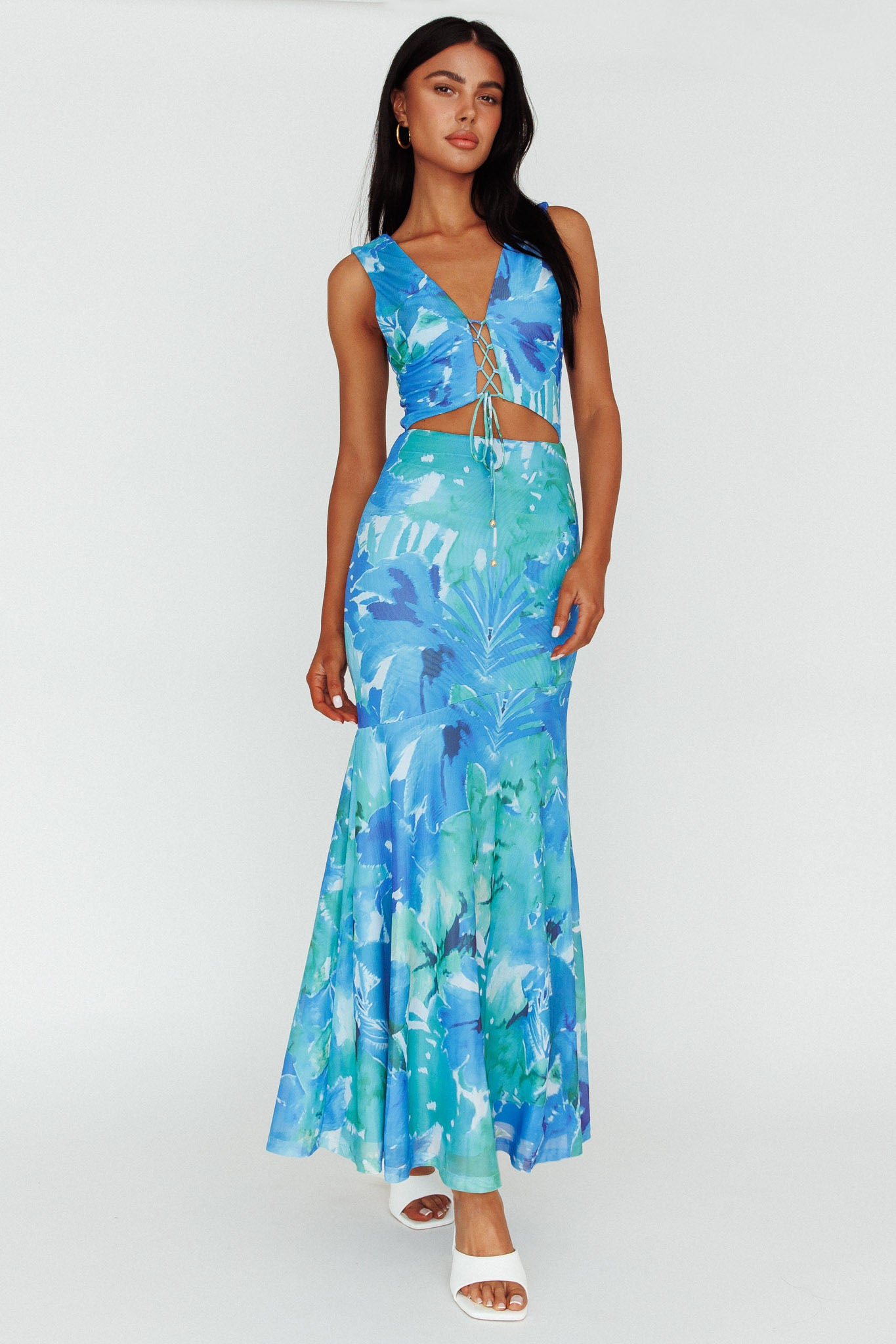Summerlove Lace-Up Bodice Midi Dress Green by Selfie Leslie Australia