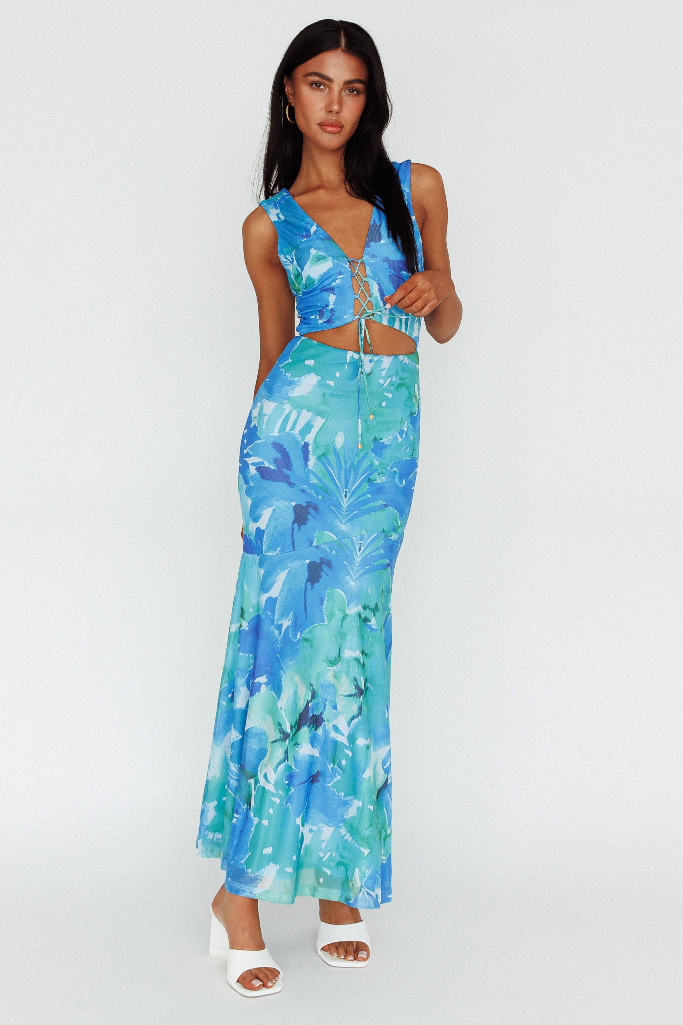 Summerlove Lace-Up Bodice Midi Dress Green by Selfie Leslie Australia