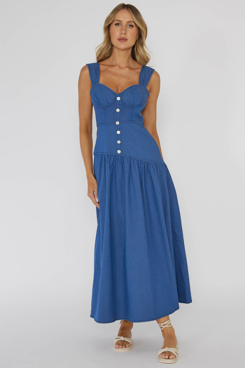 Pansy Flounce Hem Maxi Dress Blue by Selfie Leslie Australia