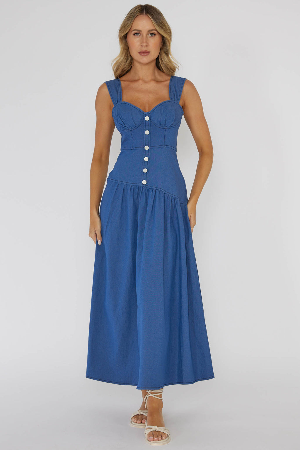Pansy Flounce Hem Maxi Dress Blue by Selfie Leslie Australia