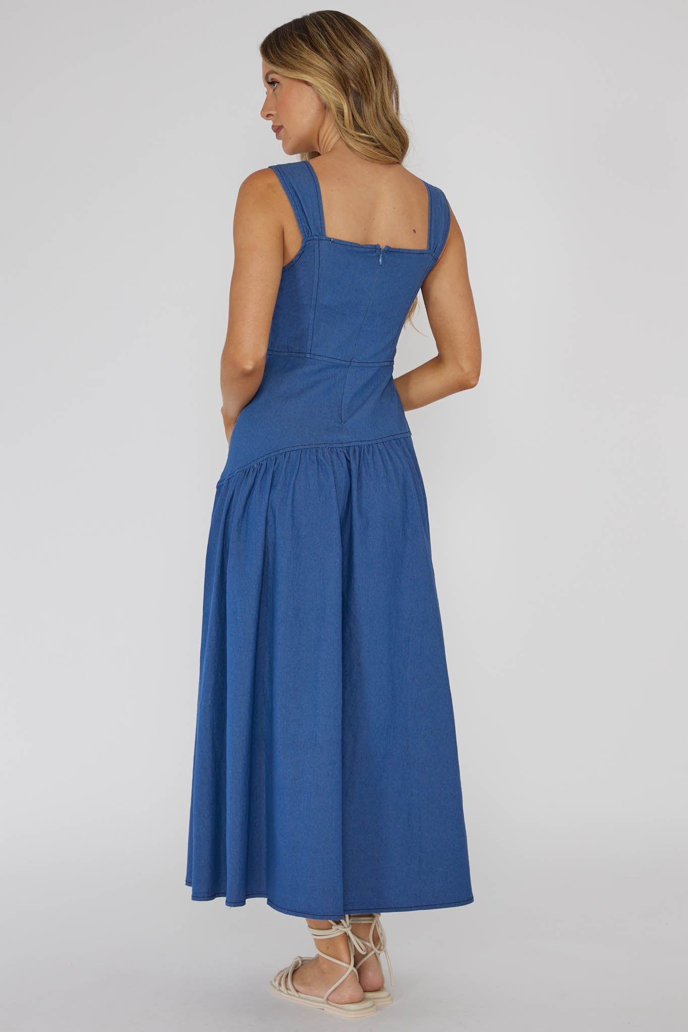 Pansy Flounce Hem Maxi Dress Blue by Selfie Leslie Australia